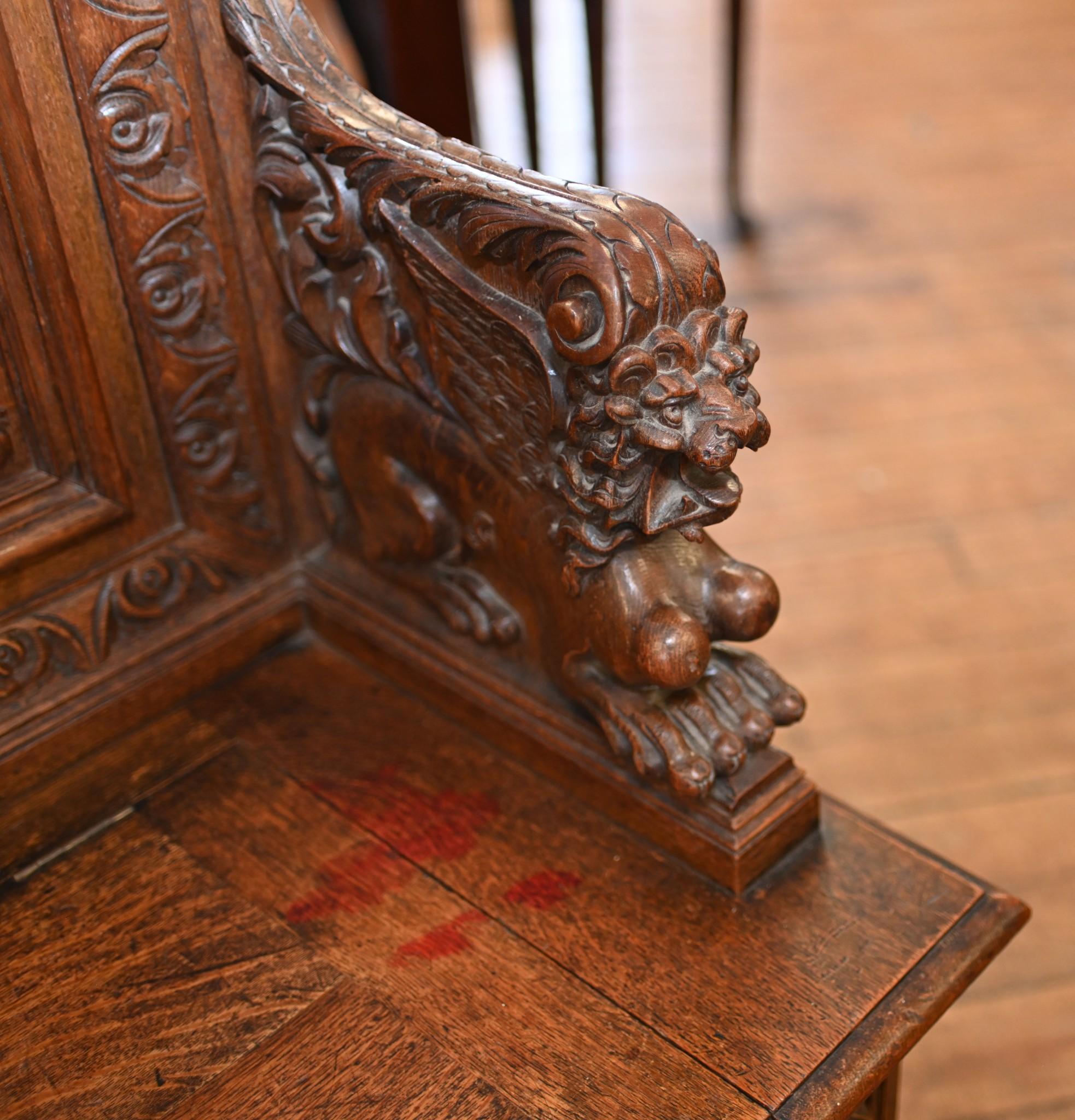Italian Renaissance Carved Bench Oak Settle 1880 3