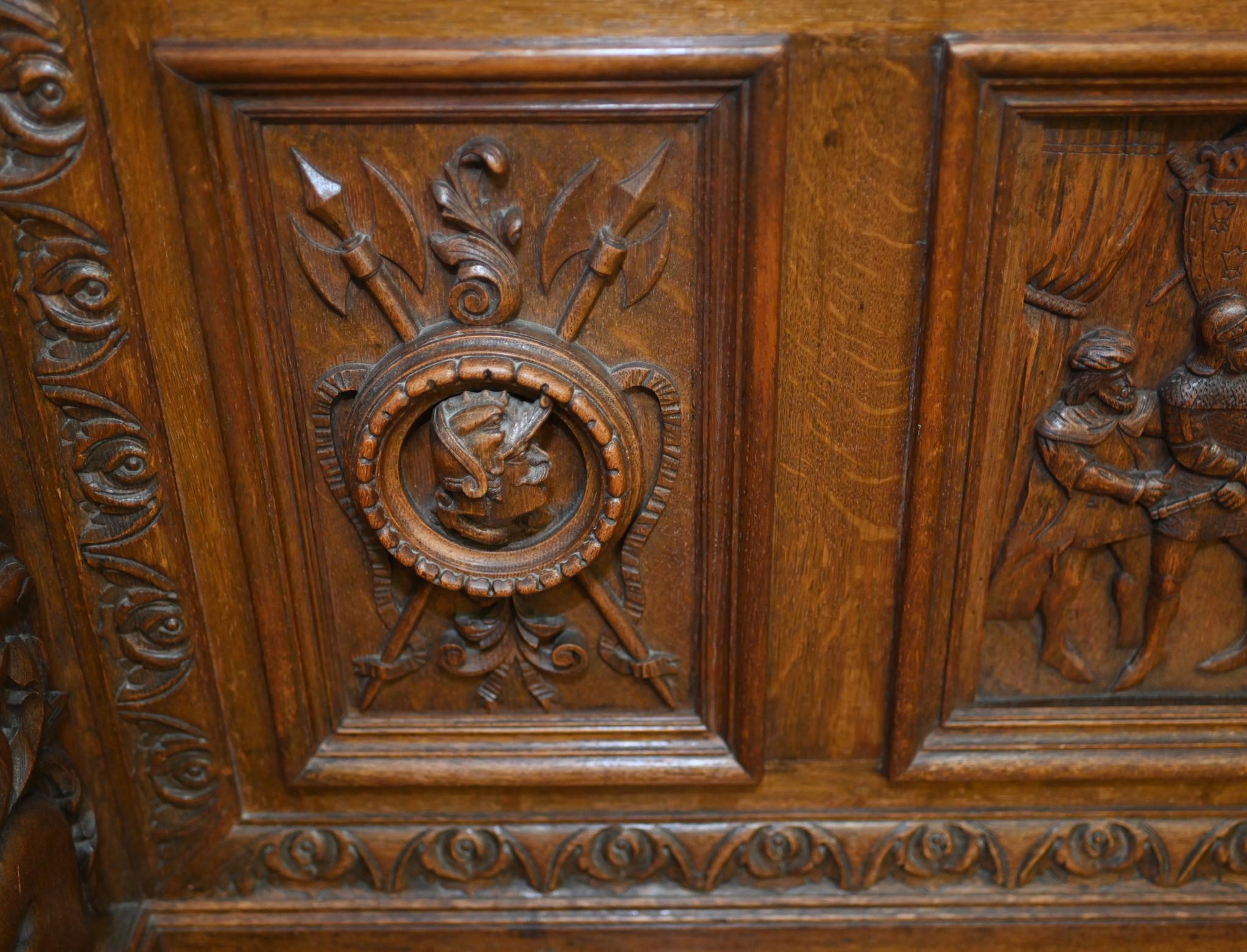 Italian Renaissance Carved Bench Oak Settle 1880 4