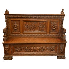 Italian Renaissance Carved Bench Oak Settle 1880