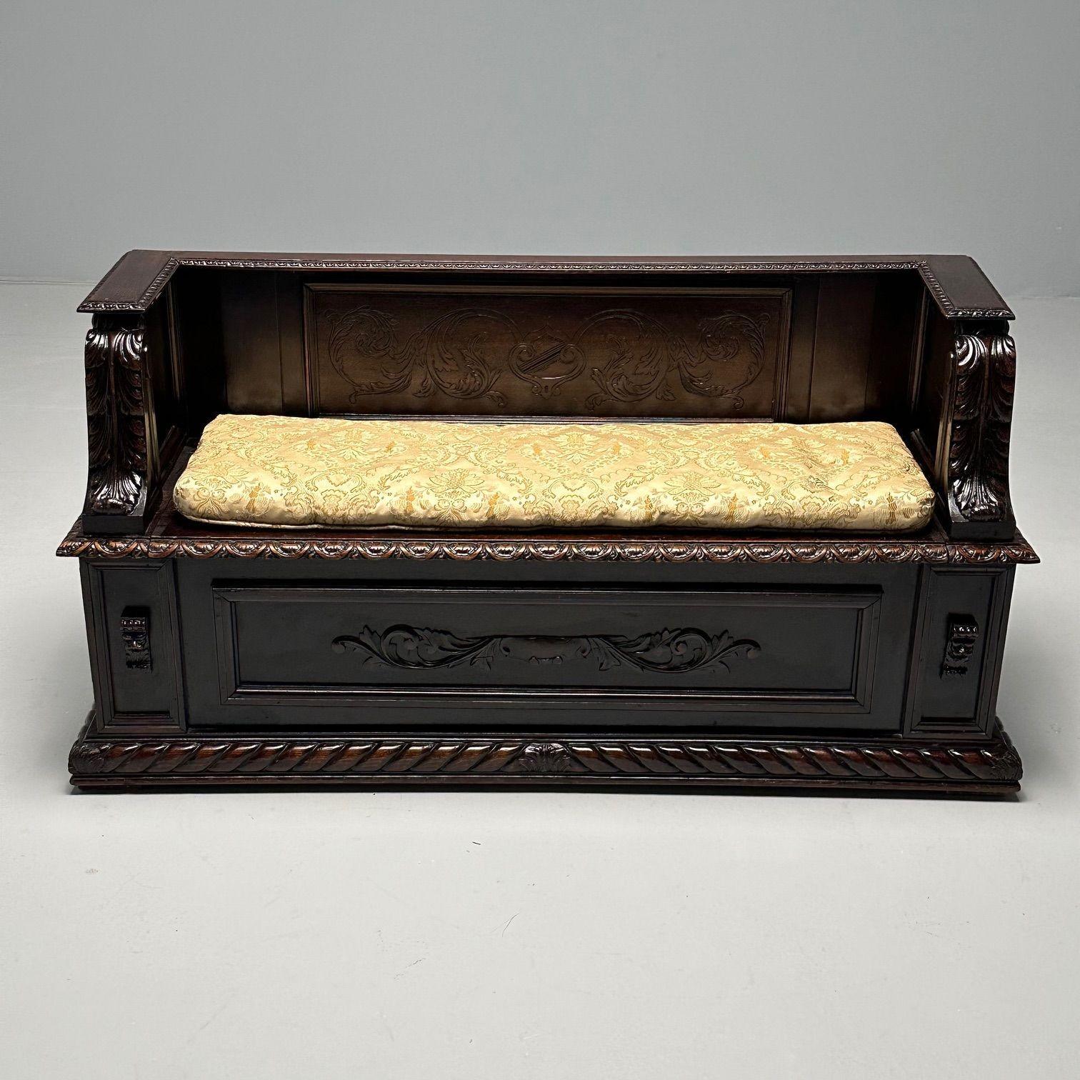 Italian Renaissance, Carved Hall Bench, Cassone, Walnut, Italy, 19th Century

A wonderfully carved Hall Bench or Truck, Linen Chest. The whole carved with grapes and pears hanging on the vine. Each level has scalloped carved edges. The top flips