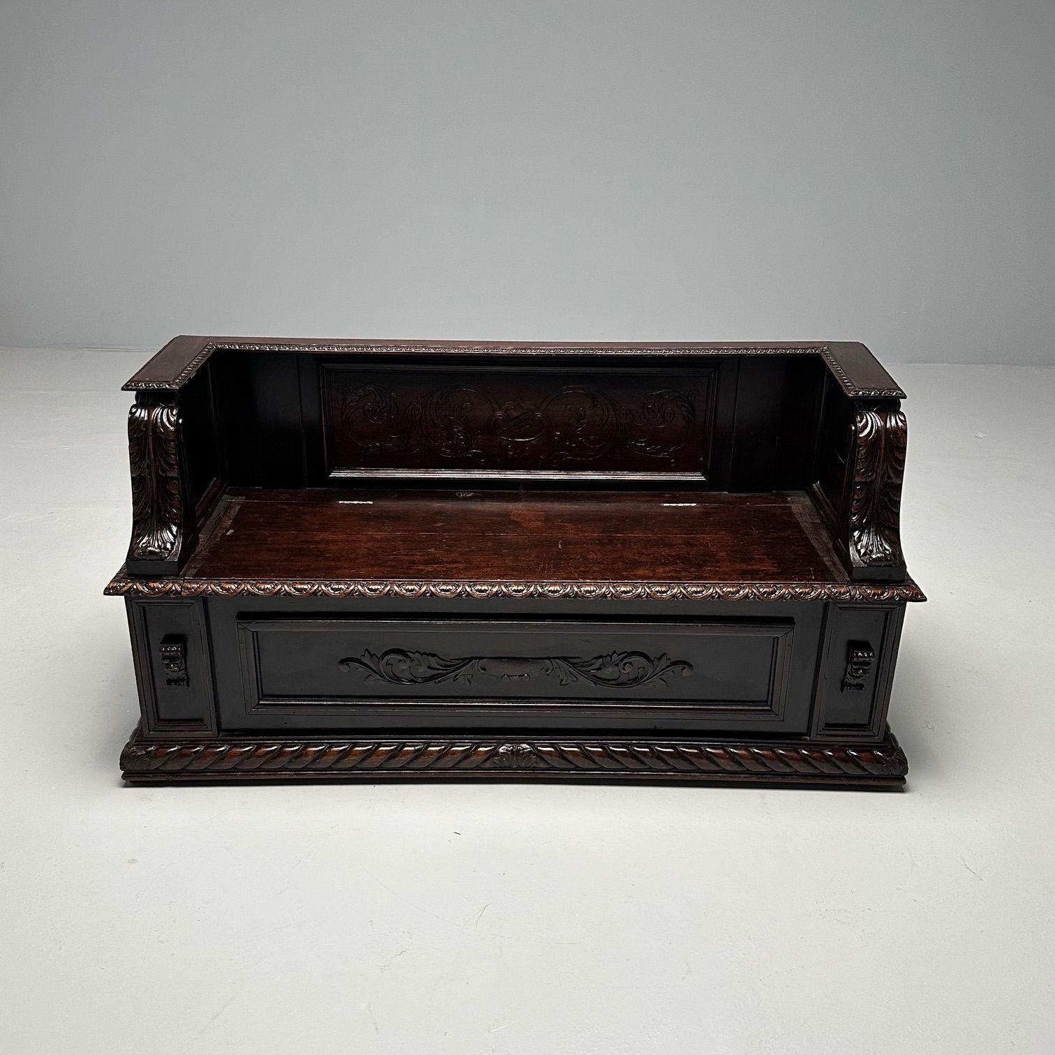 Italian Renaissance, Carved Hall Bench, Cassone, Walnut, Italy, 19th Century In Good Condition For Sale In Stamford, CT