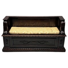 Italian Renaissance, Carved Hall Bench, Cassone, Walnut, Italy, 19th Century