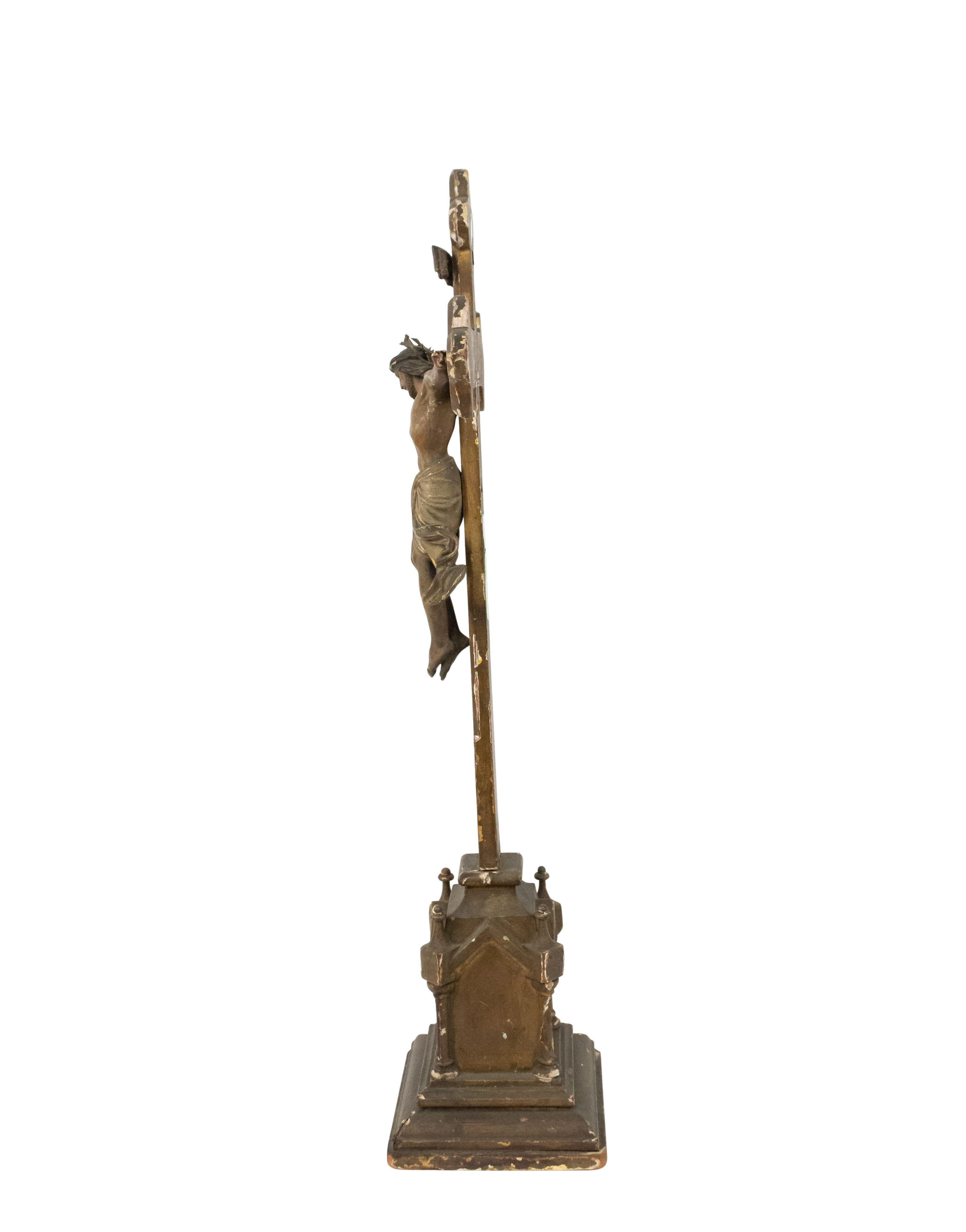 19th Century Italian Renaissance Carved Wood Crucifix For Sale