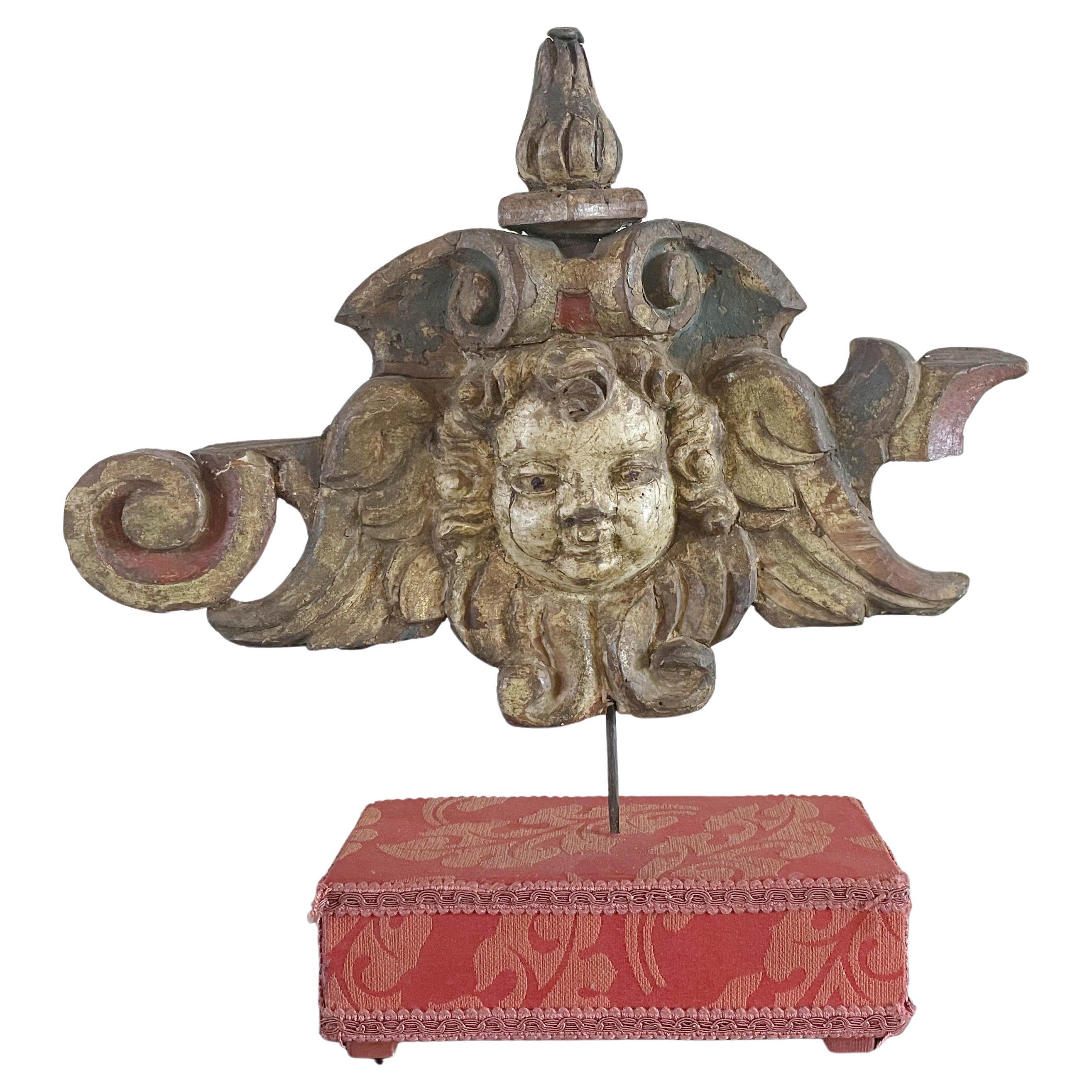 Italian Renaissance Carved Wooden Angel Head For Sale