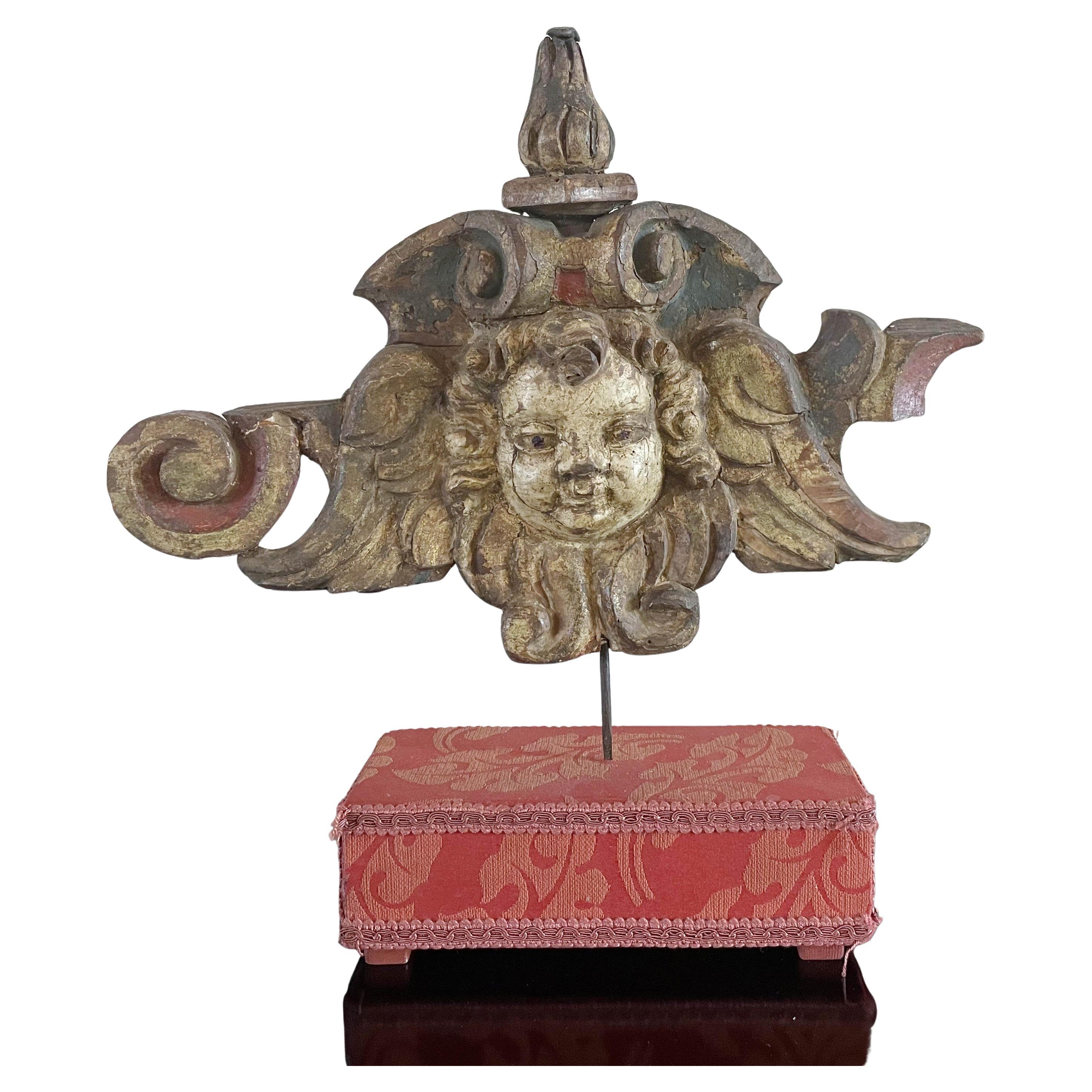 Italian Renaissance Carved Wooden Angel Head