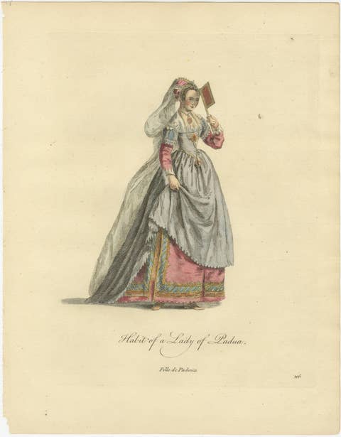 Italian Renaissance Costume Engravings of Padua & Siena, Hand-Colored, 1749