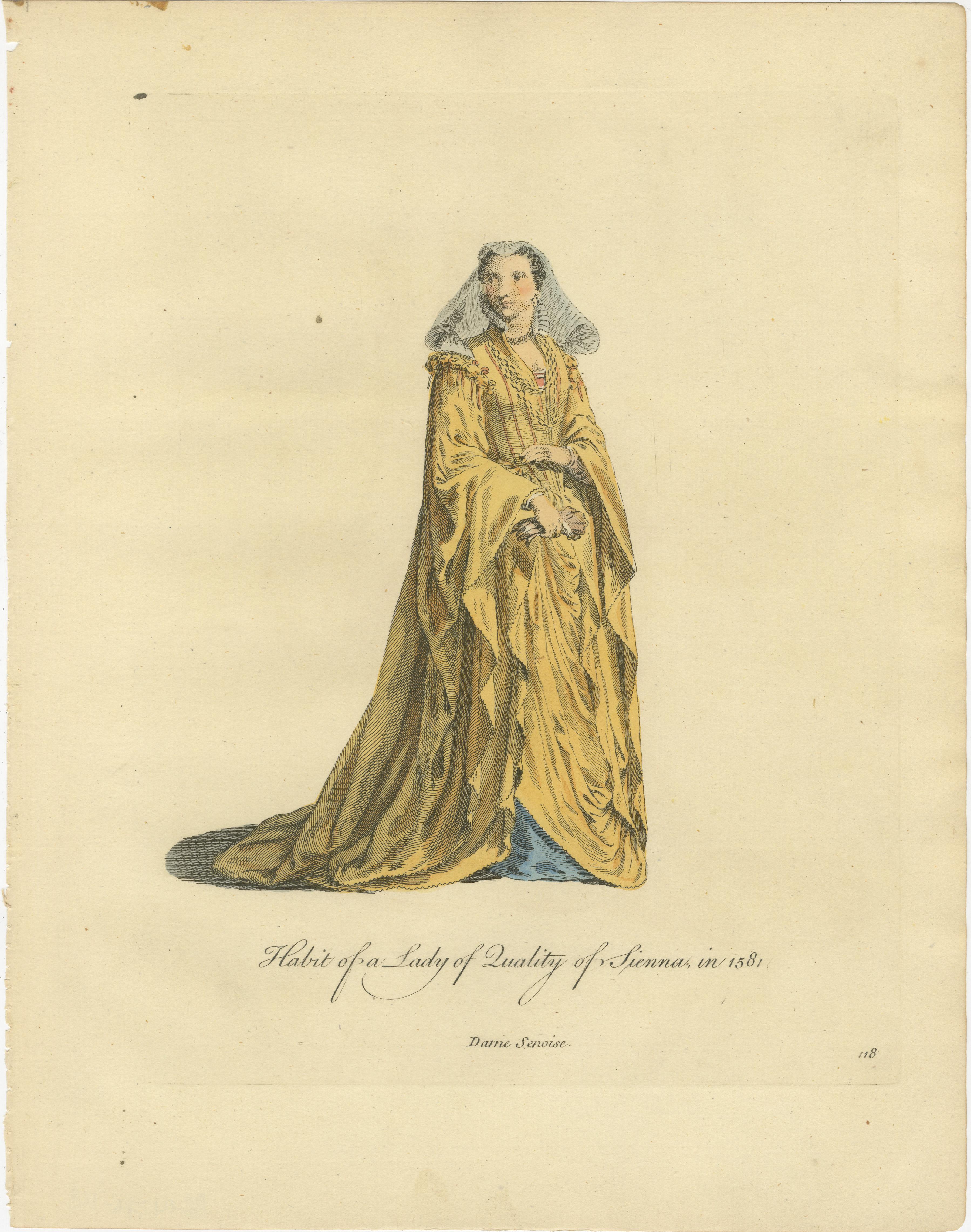 Italian Renaissance Costume Engravings of Padua & Siena, Hand-Colored, 1749