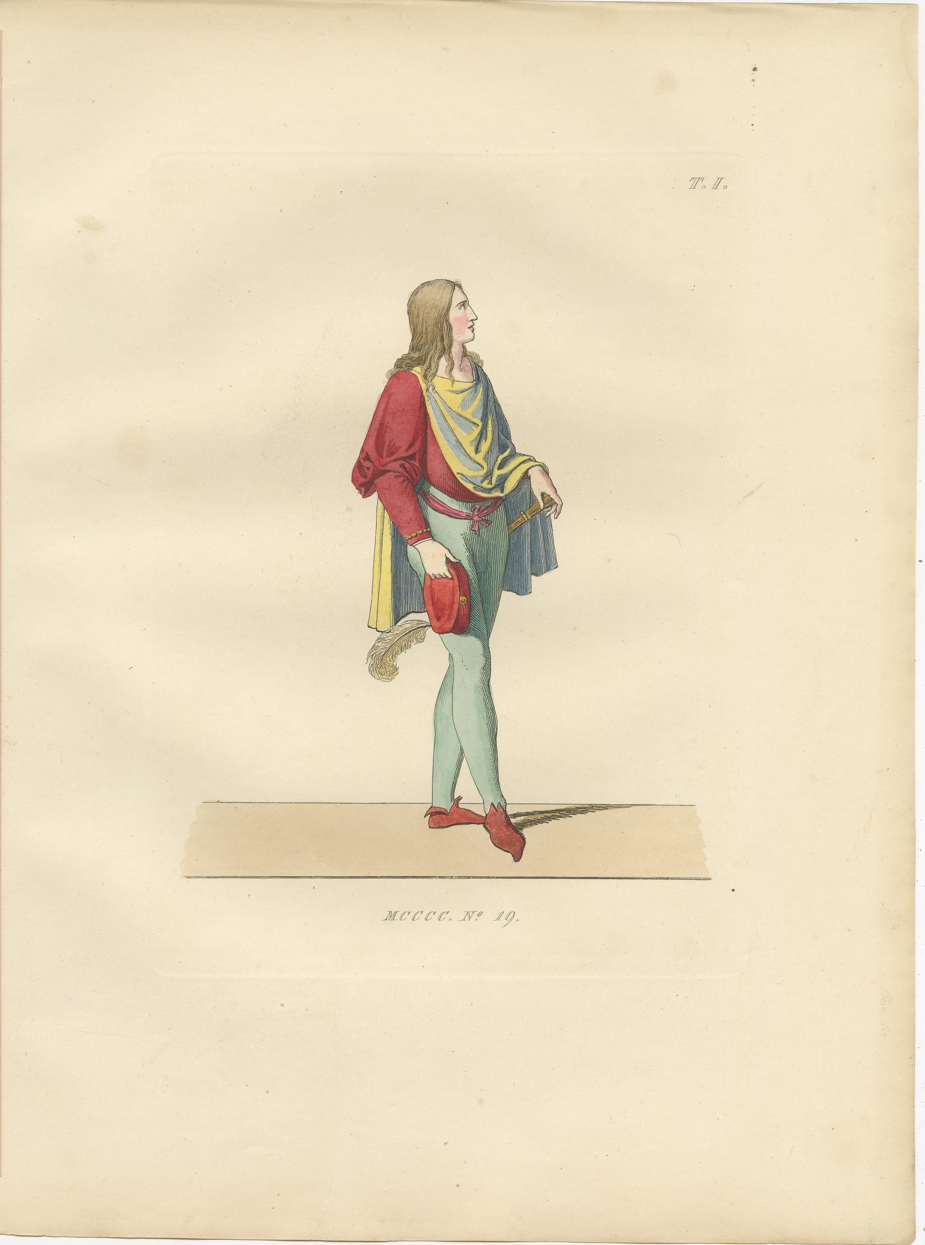 French Italian Renaissance Dress: Noblewoman, Page, and Soldier in Fine Detail, 1845 For Sale