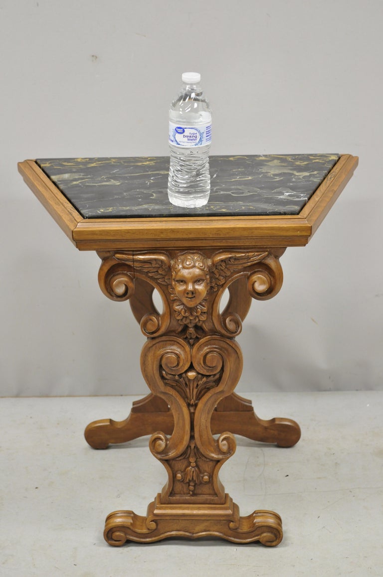 Italian Renaissance Figural Carved Marble Top Side Table with Winged