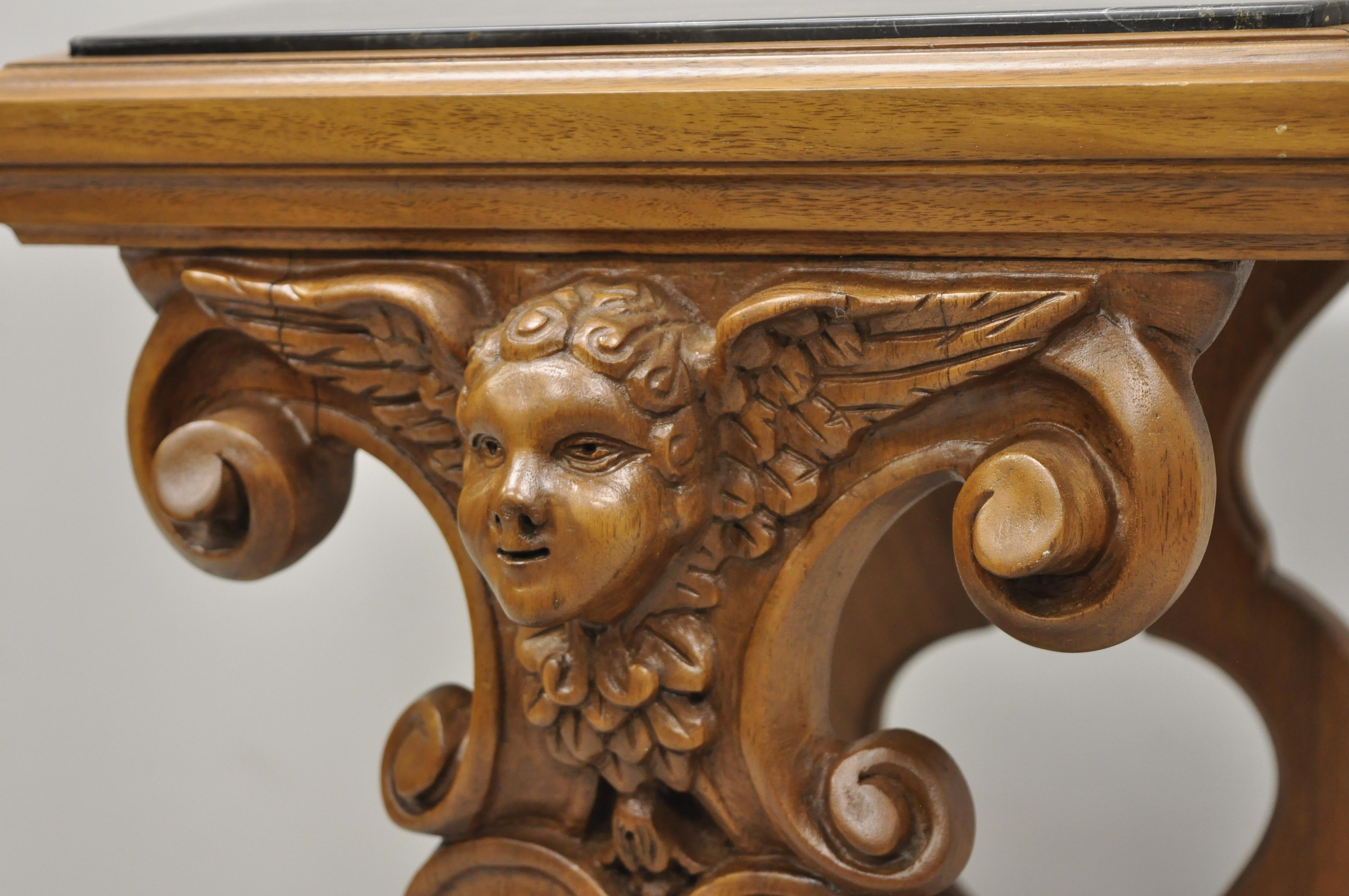 European Italian Renaissance Figural Carved Marble Top Side Table with Winged Cherub Head For Sale