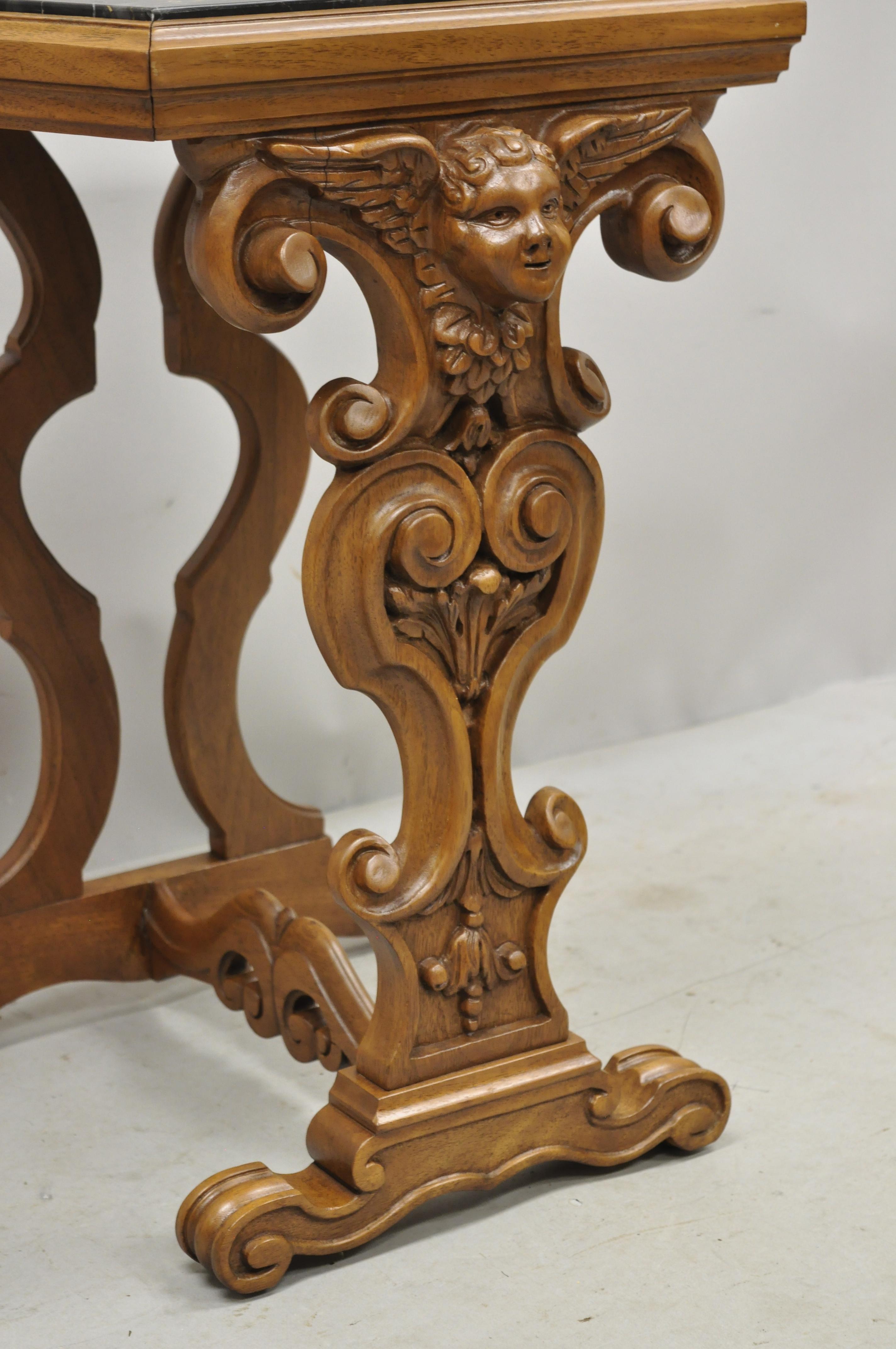 Italian Renaissance Figural Carved Marble Top Side Table with Winged Cherub Head For Sale 2