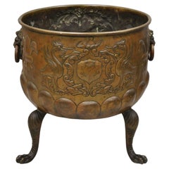 Italian Renaissance Figural Copper Paw Feet Lion Head Jardiniere Planter Pot