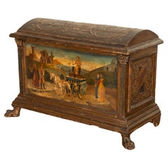 Italian Renaissance Gilded & Painted Polychrome Carved Wood Cassone Chest Coffer