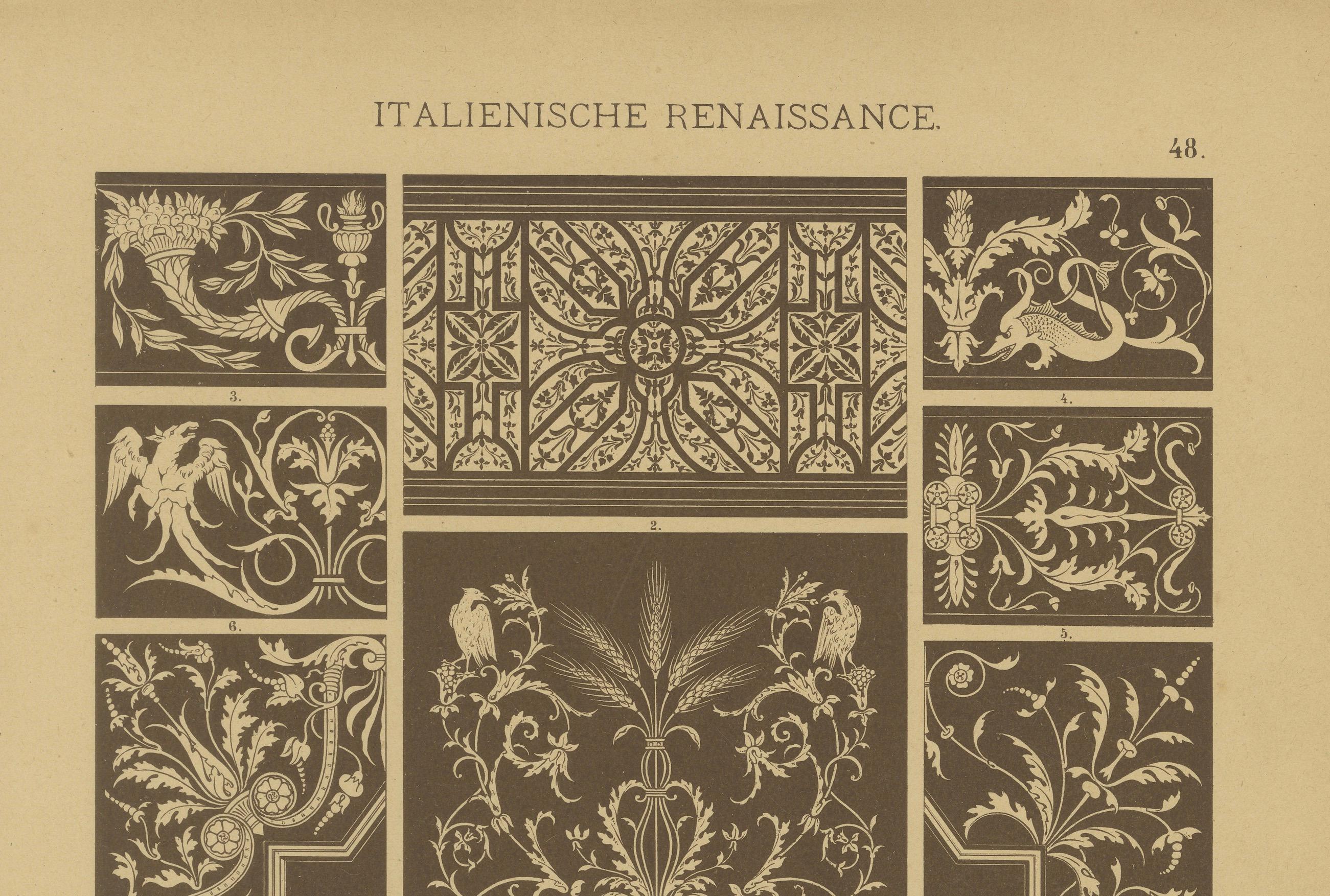 Italian Renaissance Inlay Work Designs from Ornamentenschatz, 1887 In Good Condition For Sale In Langweer, NL