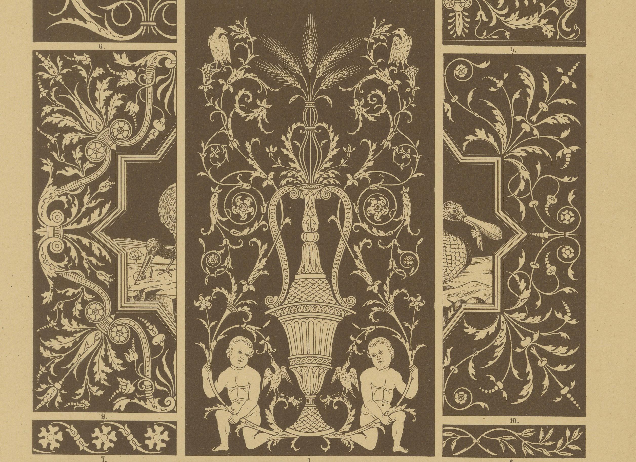 Late 19th Century Italian Renaissance Inlay Work Designs from Ornamentenschatz, 1887 For Sale