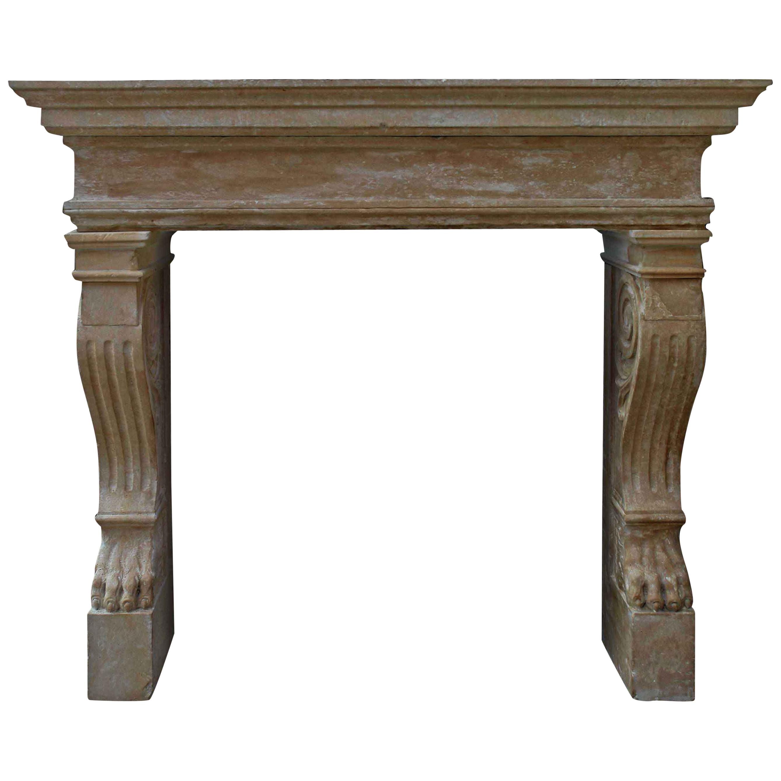 Italian Renaissance ‘Late’ Style Fireplace, Hand-Carved Pure Limestone, Italy For Sale