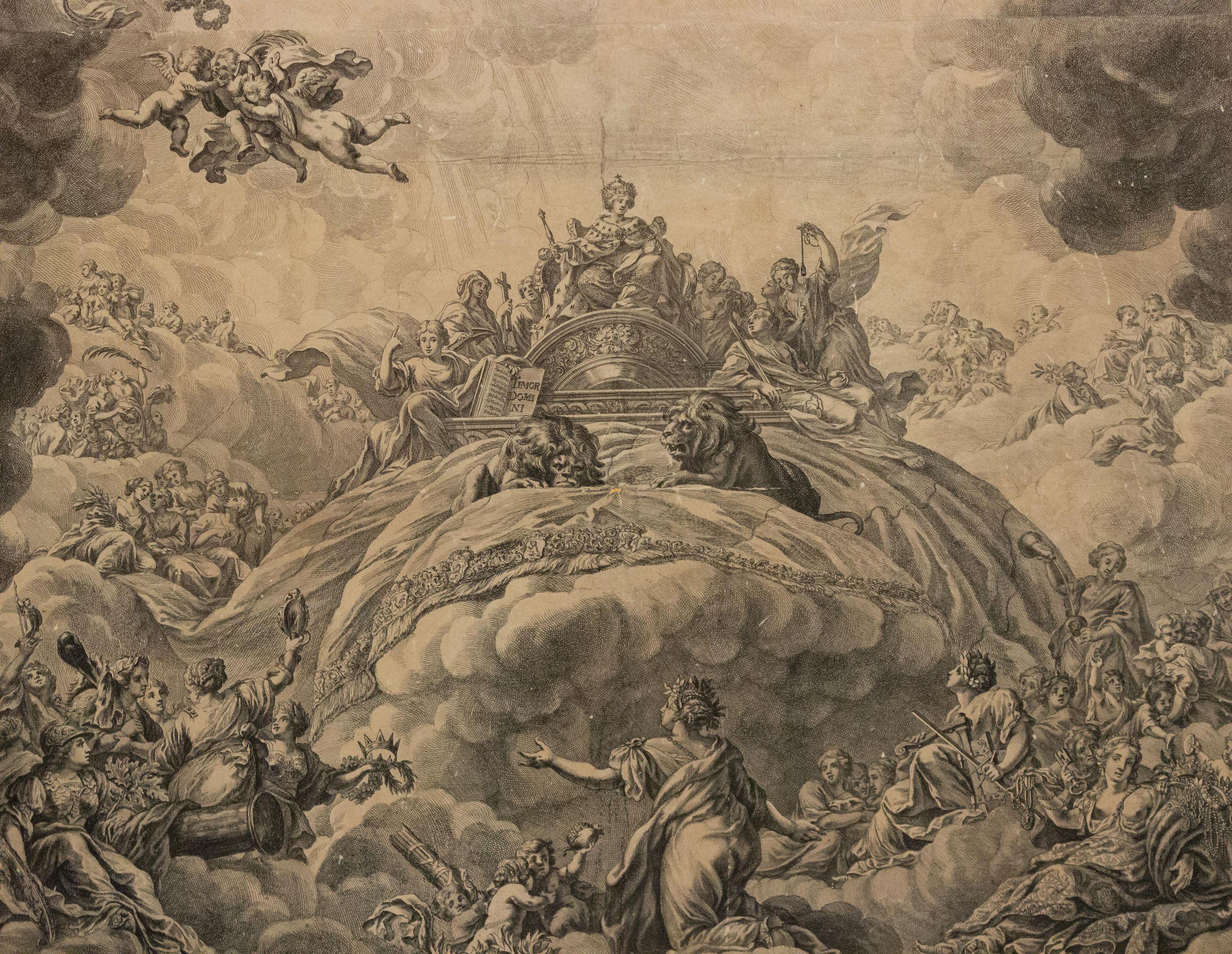 Lacquered Italian Renaissance Lithograph of Angels For Sale