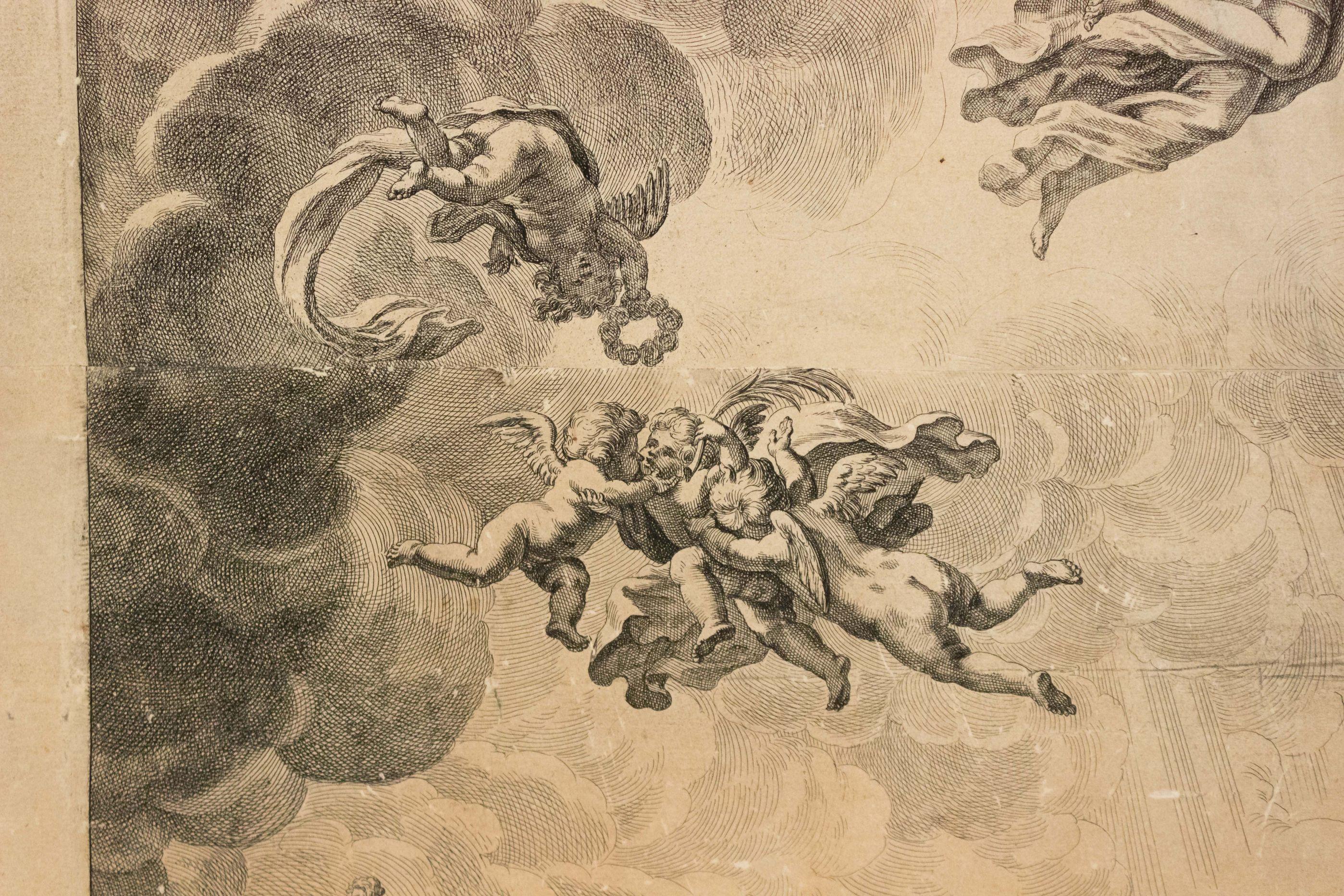 Lacquer Italian Renaissance Lithograph of Angels For Sale
