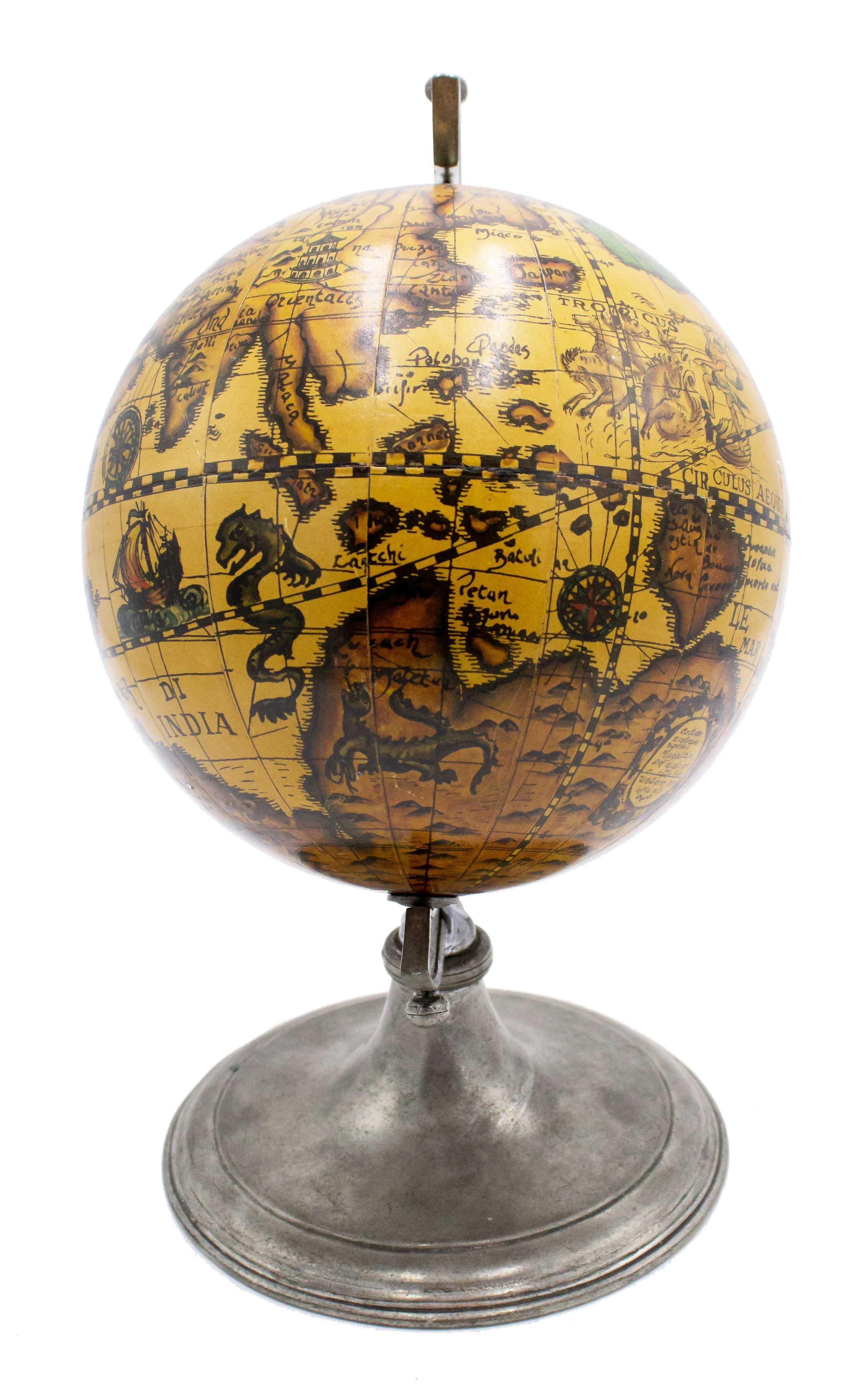 Hand-Crafted Italian Renaissance Metal Desk Globe For Sale