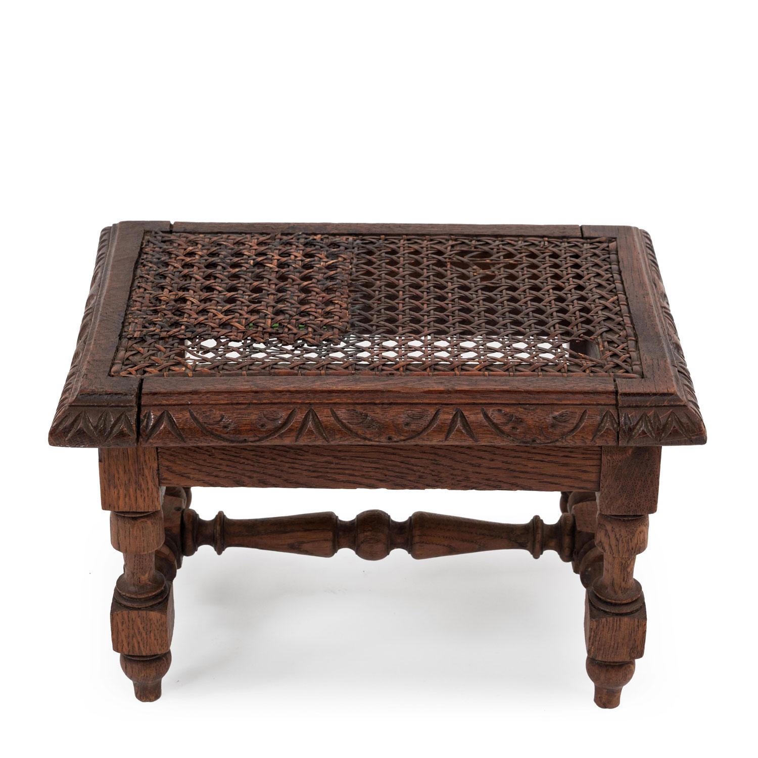 Cane Italian Renaissance Oak Foot Stool For Sale