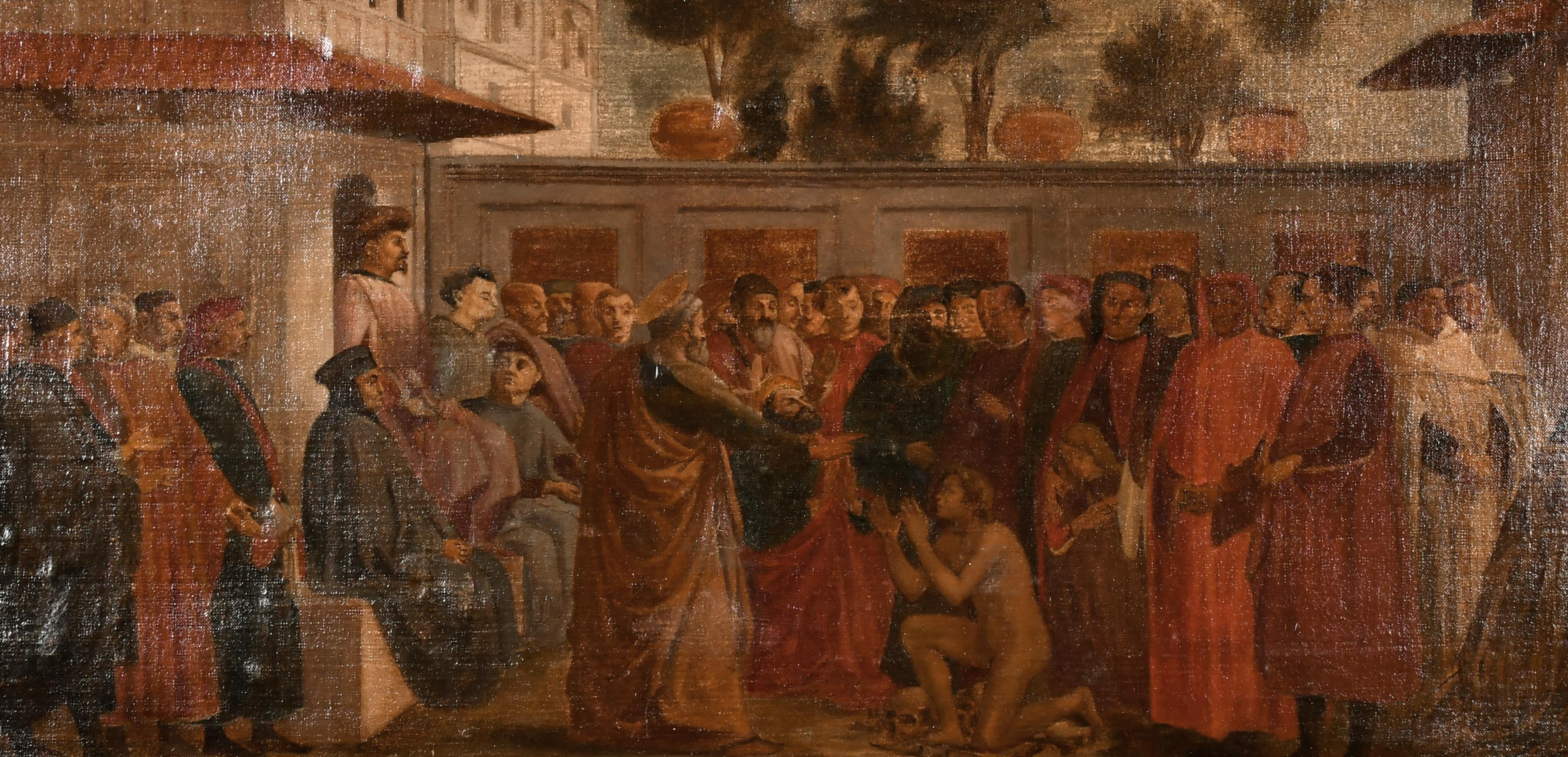 Fine Antique Italian Renaissance Oil Painting Large Group of Priest Figures