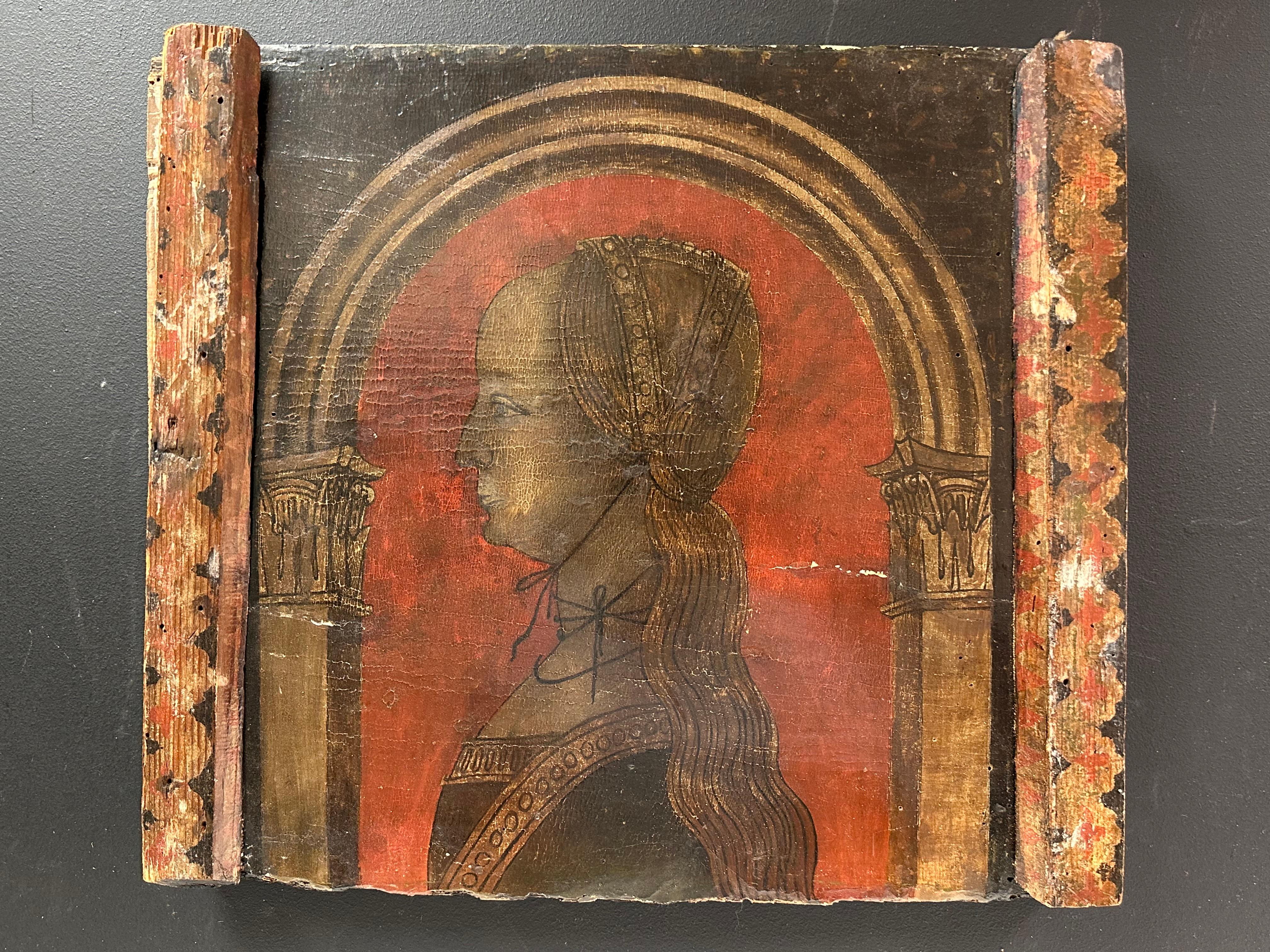 Raros diez retratos de perfil damas renacentistas italianas circa 1600 óleo sobre madera 5