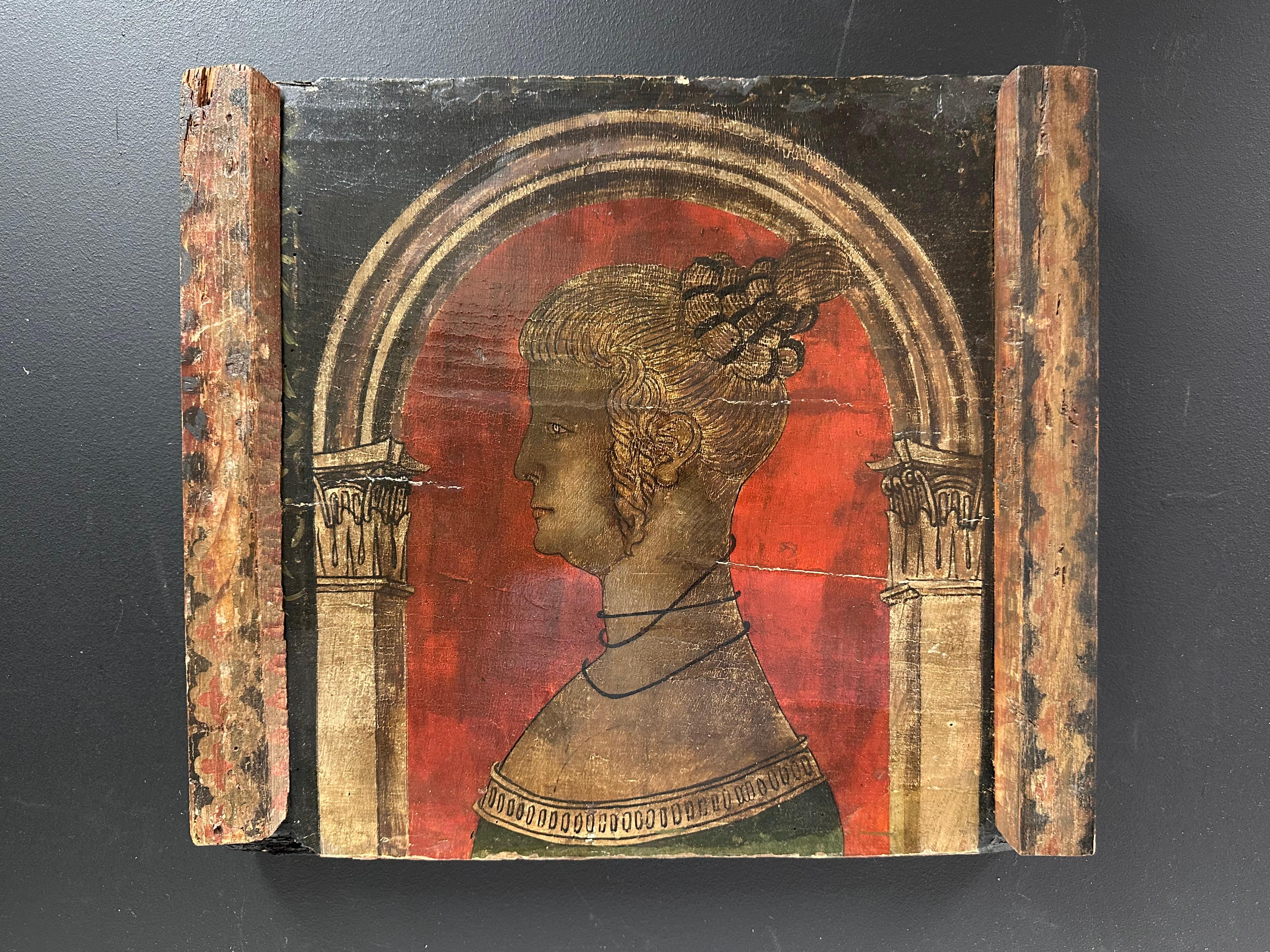 Raros diez retratos de perfil damas renacentistas italianas circa 1600 óleo sobre madera - Painting de Italian Renaissance