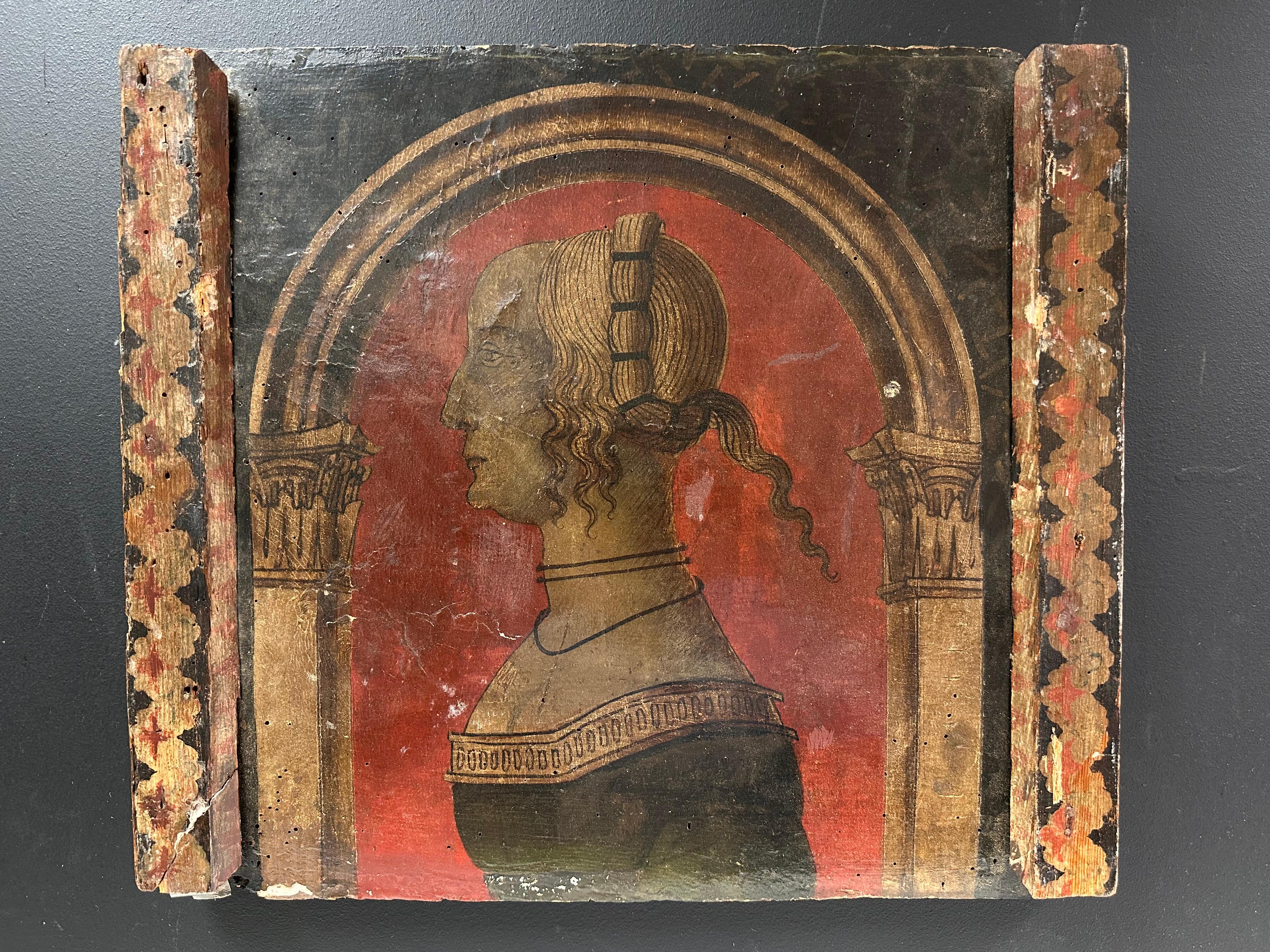 Raros diez retratos de perfil damas renacentistas italianas circa 1600 óleo sobre madera - Painting Renacimiento de Italian Renaissance