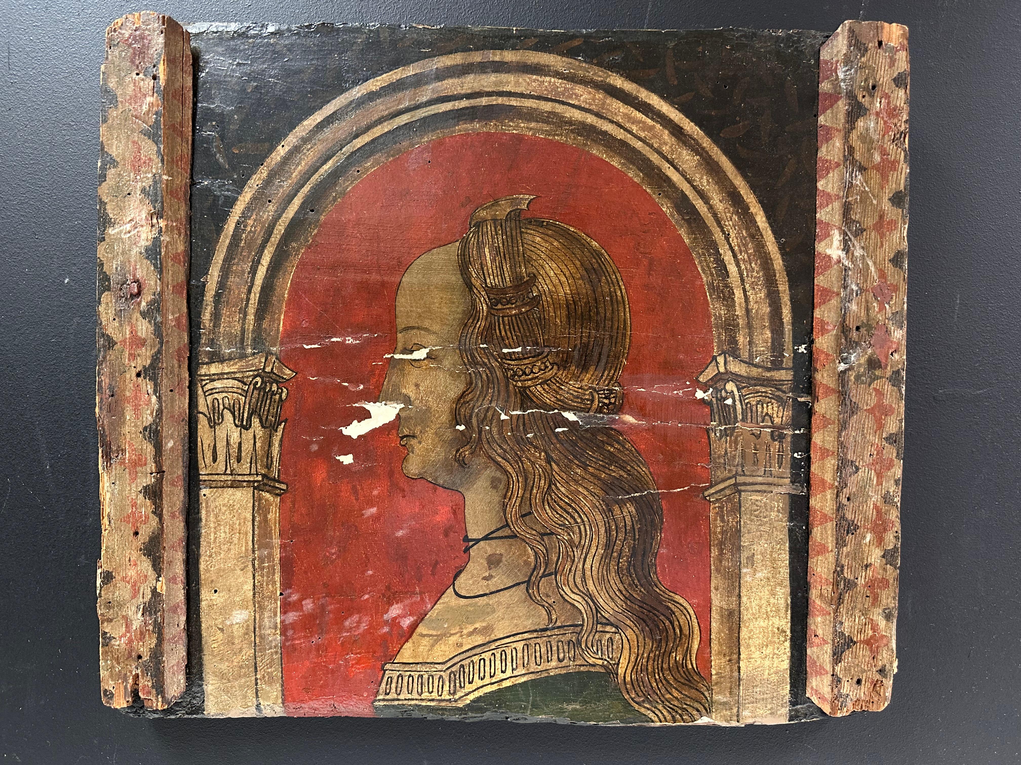 Las Damas del Renacimiento
Conjunto de diez (10) retratos de perfil, con un fondo arquitectónico
cada pintura al óleo sobre panel de madera, sin enmarcar
cada panel de madera: 14,5 x 16 pulgadas
Procedencia: Colección particular, Versalles, Francia;
