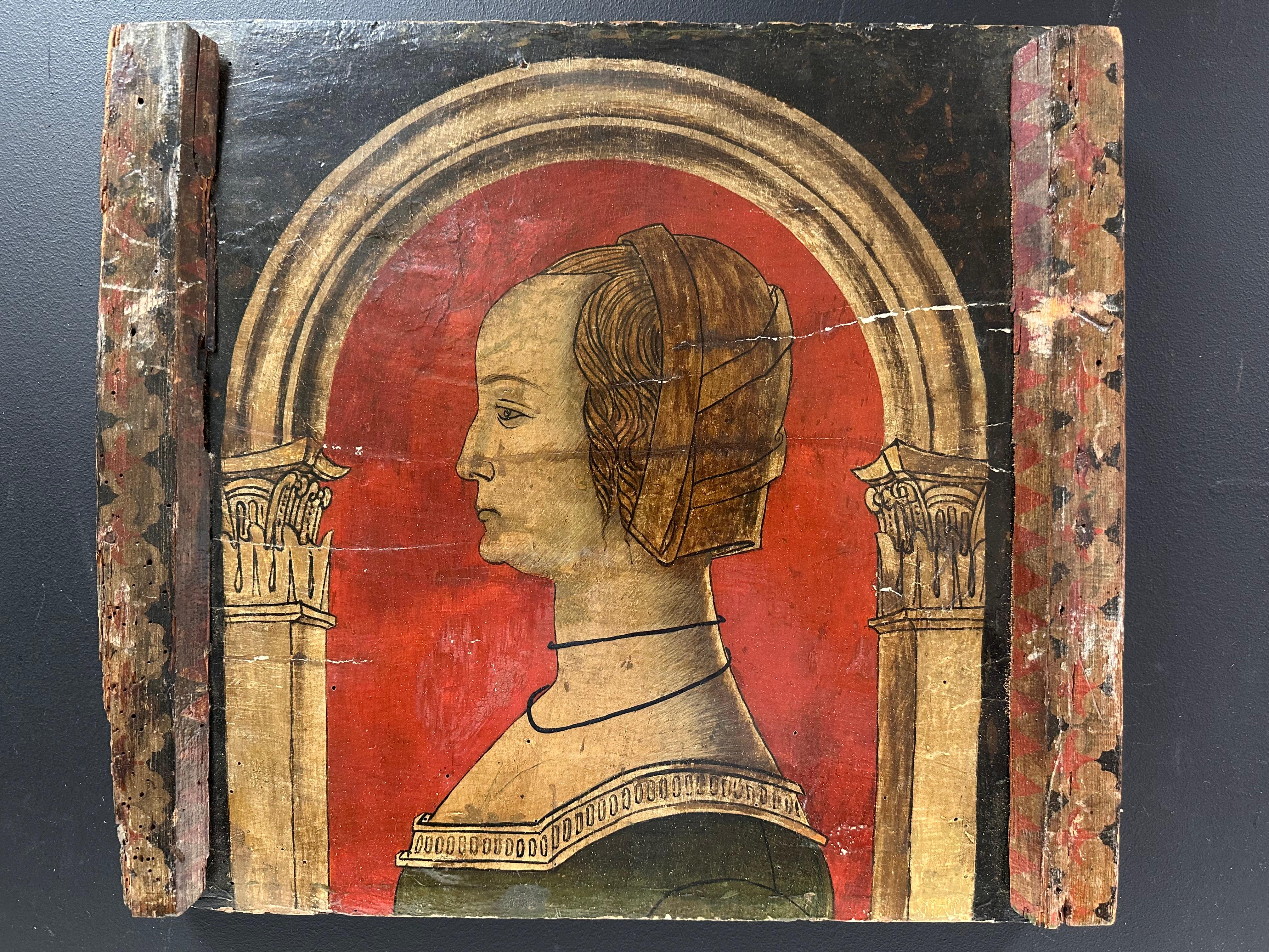 Raros diez retratos de perfil damas renacentistas italianas circa 1600 óleo sobre madera 1