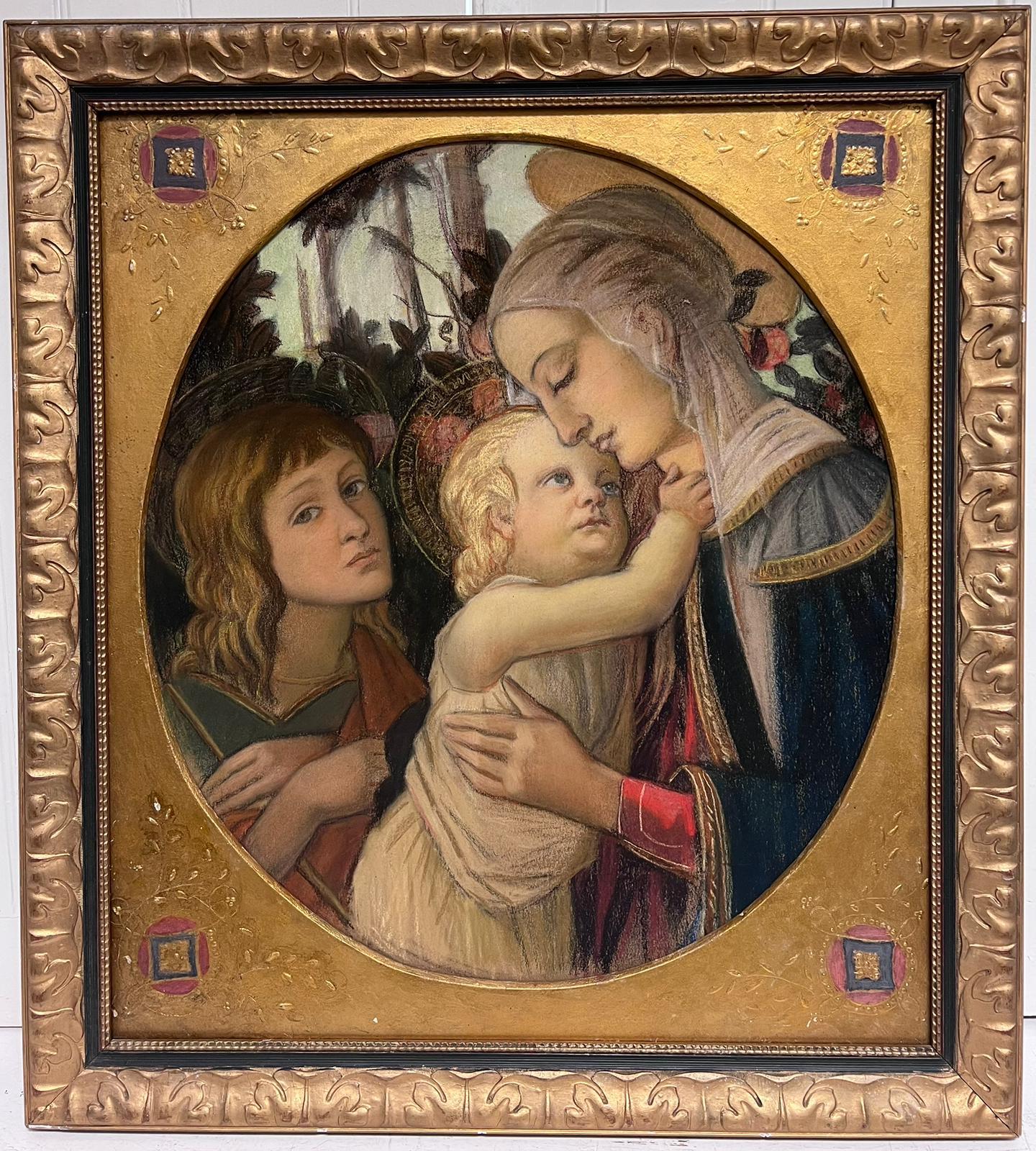 The Madonna with Christ Child & St. John the Baptist Renaissance Masterpiece - Painting by Italian Renaissance
