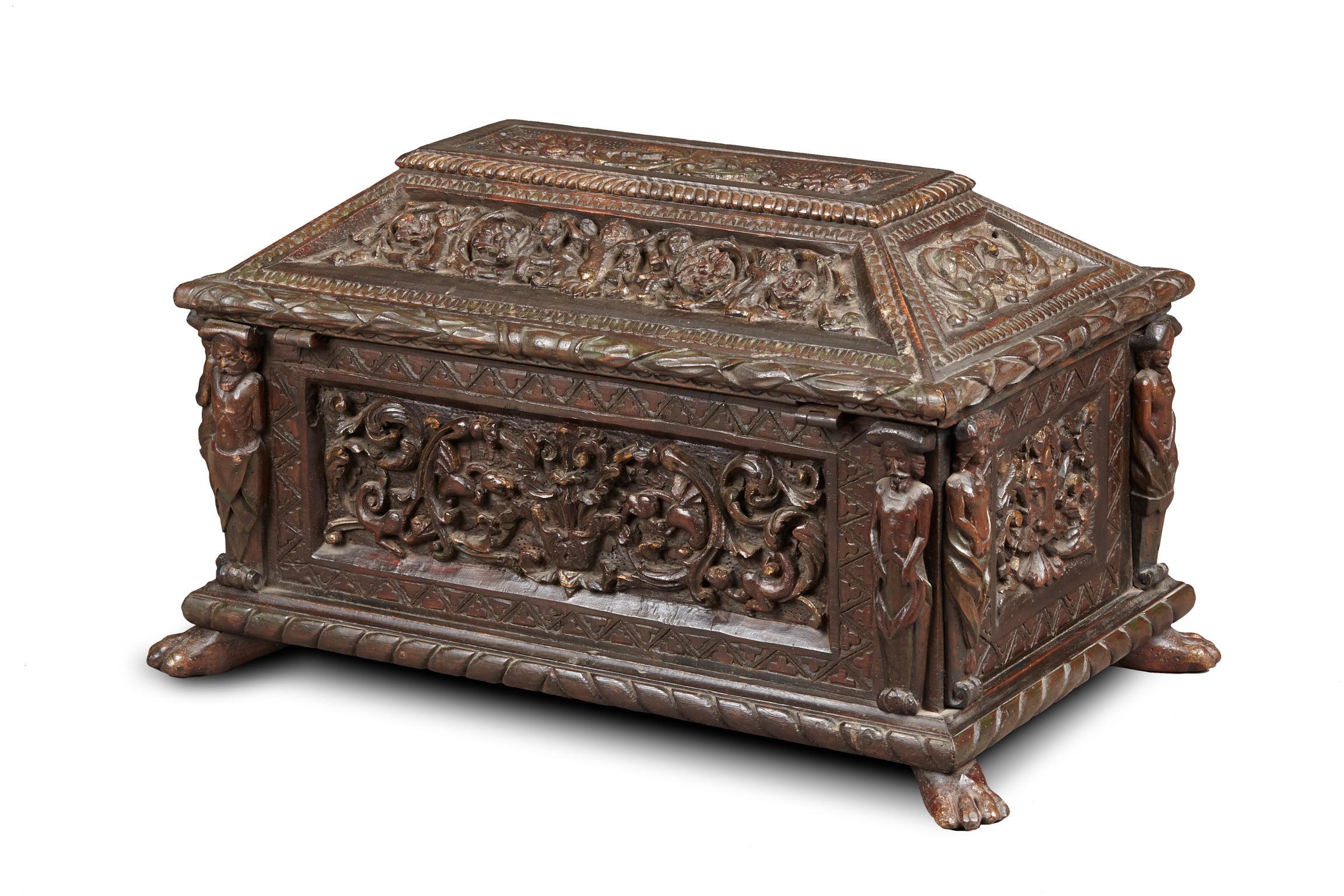 Italian Renaissance Polychrome and Gilt Casket, dated 1593 For Sale 11