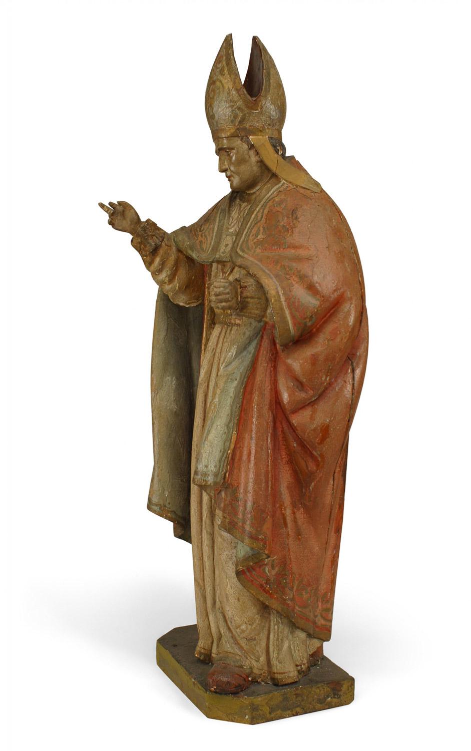 Piccola figura intagliata di Papa in stile rinascimentale italiano (XIX sec.), policromata