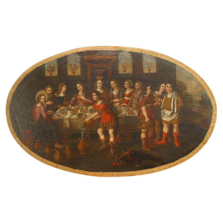 Dipinto a olio raffigurante le Nozze di Cana, Rinascimento italiano, XVII secolo in vendita