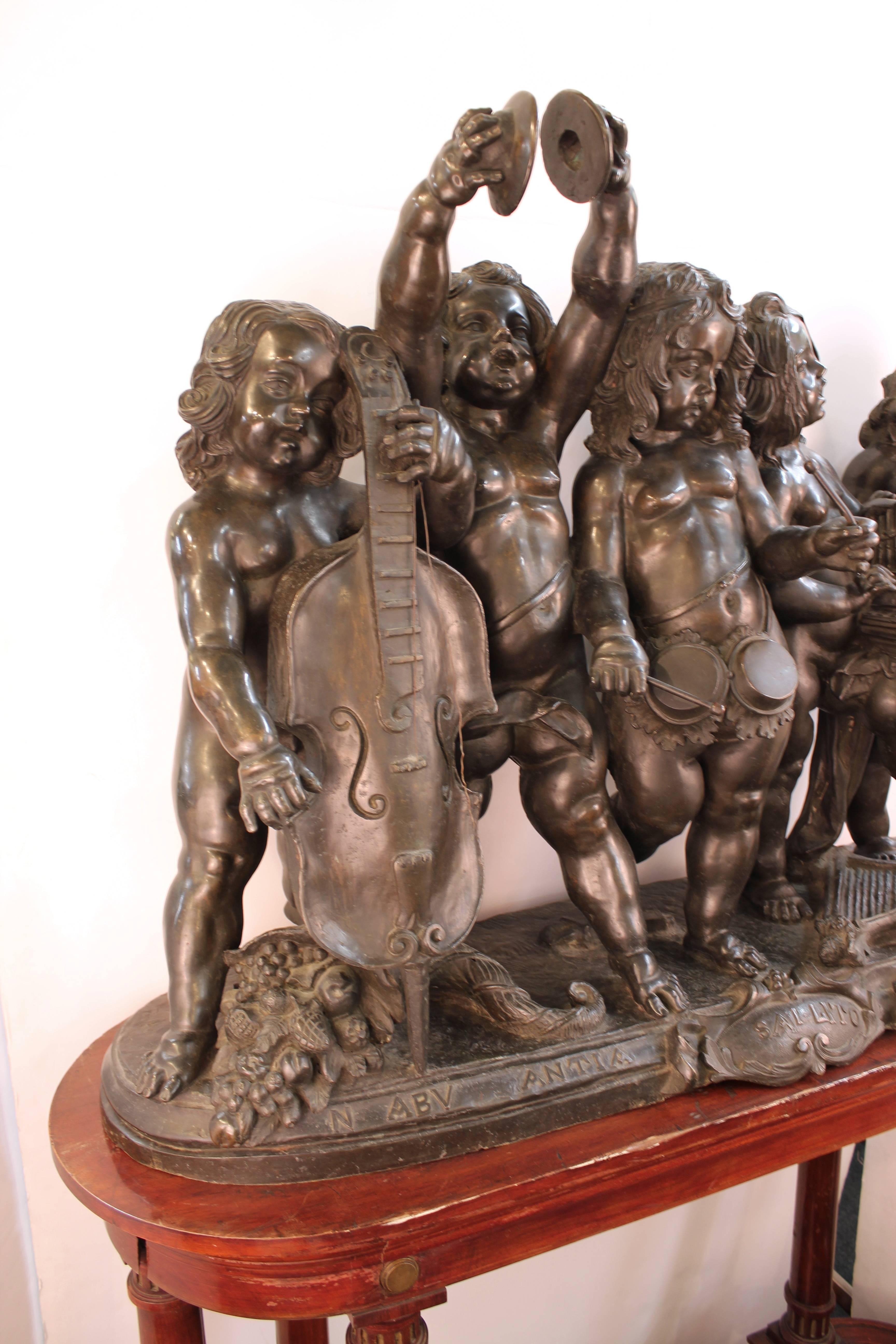 20th Century Italian Renaissance Revival Bronze Putti Concerto Attributed to Ferdiando Vichi