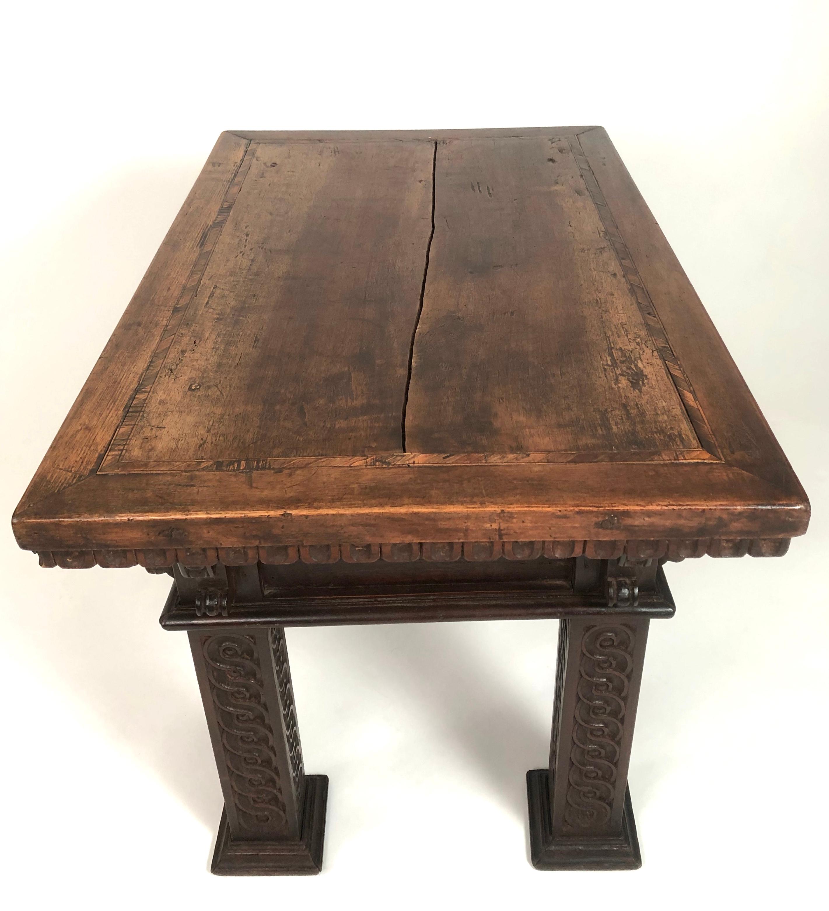 Italian Renaissance Revival Carved Oak and Walnut Side or Coffee Table 8