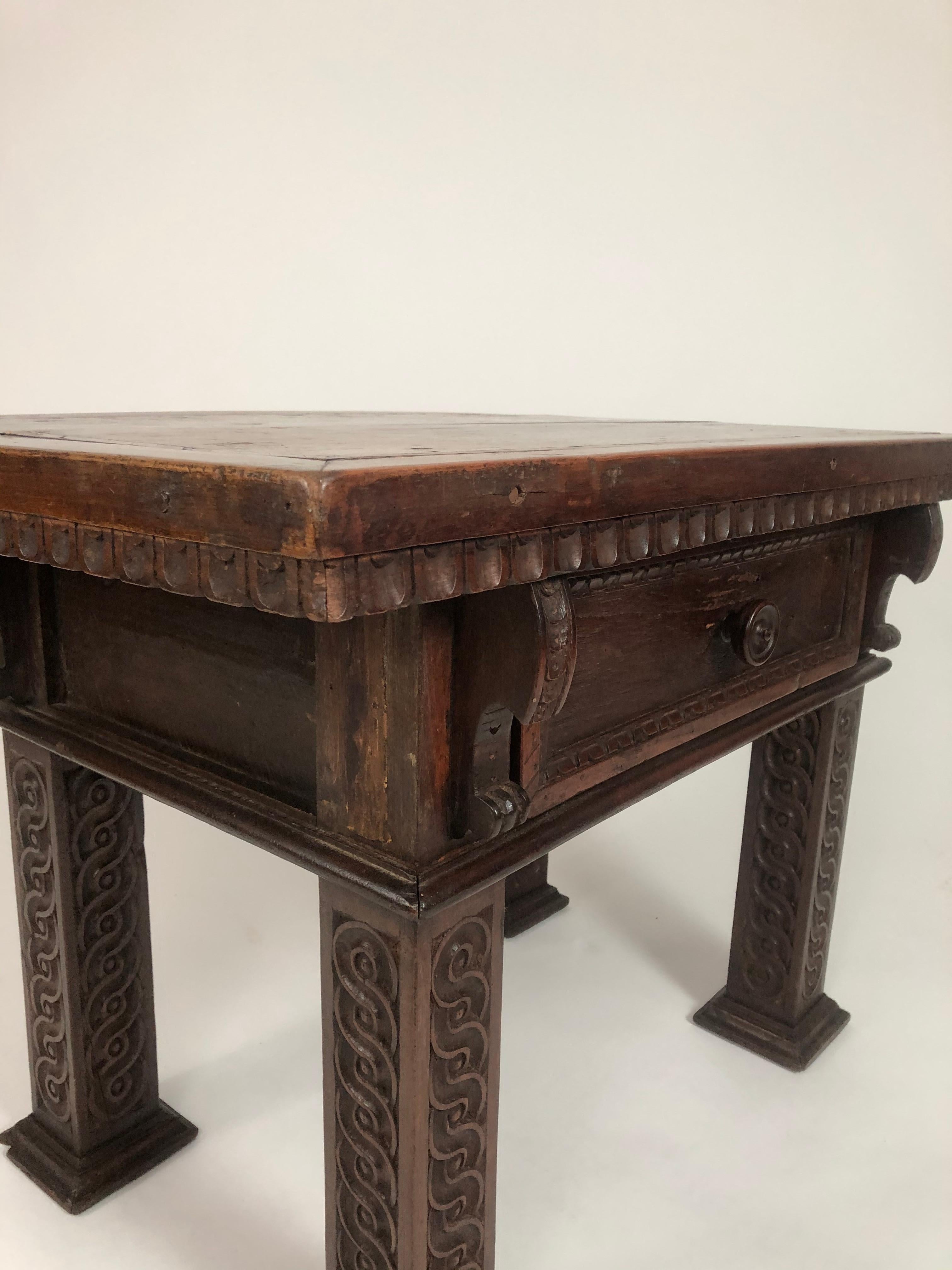 19th Century Italian Renaissance Revival Carved Oak and Walnut Side or Coffee Table