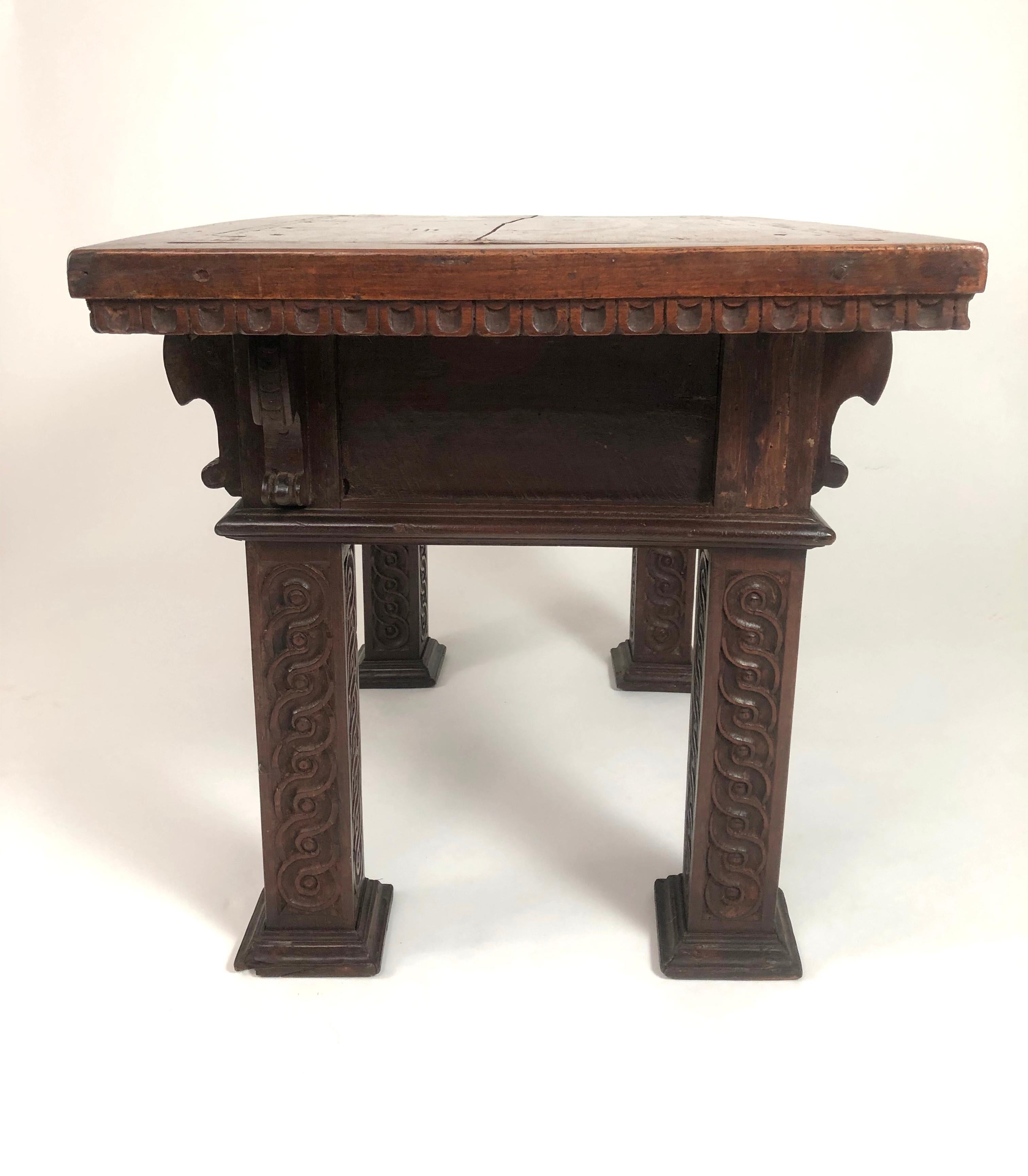 Italian Renaissance Revival Carved Oak and Walnut Side or Coffee Table 1