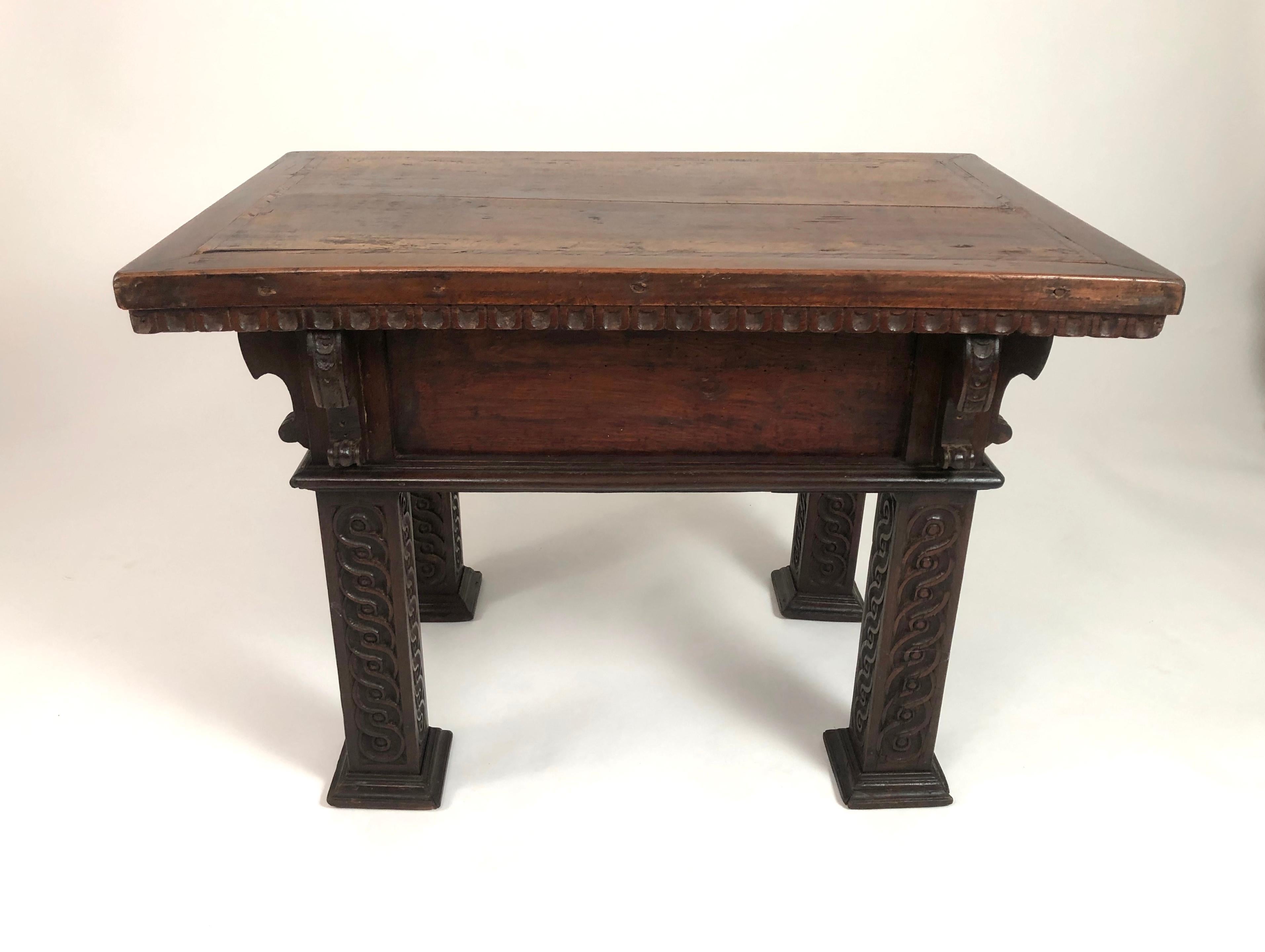 Italian Renaissance Revival Carved Oak and Walnut Side or Coffee Table 2