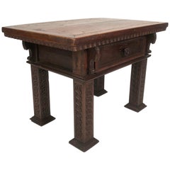 Antique Italian Renaissance Revival Carved Oak and Walnut Side or Coffee Table