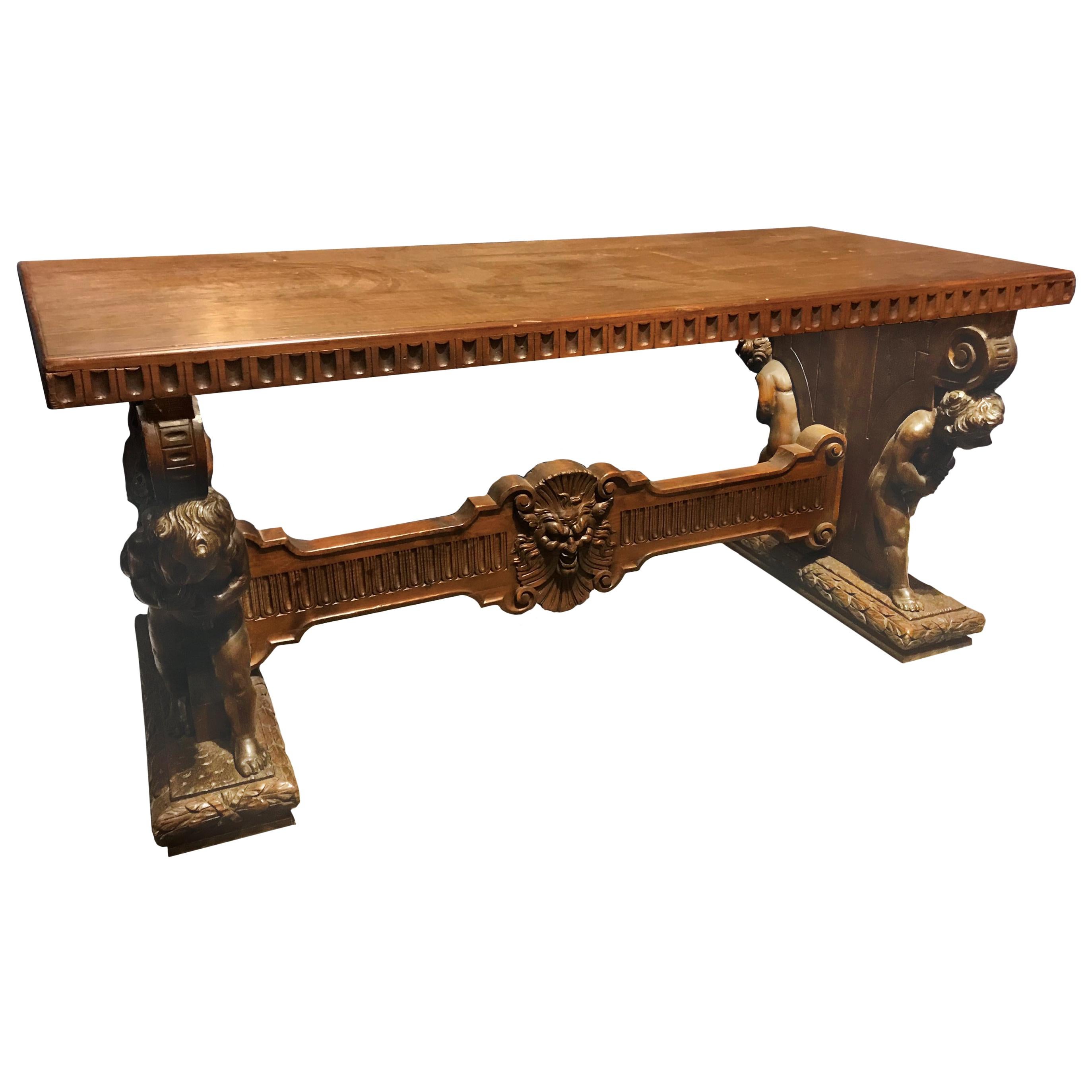 Italian Renaissance Revival Carved Walnut Table, circa 1870