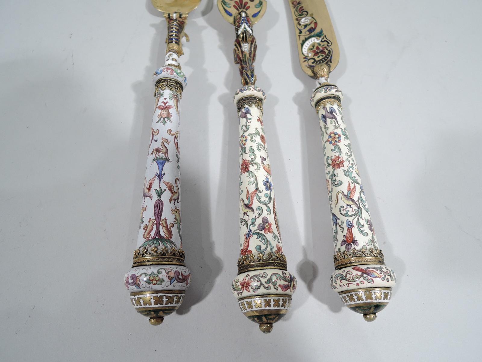 Italian Renaissance Revival Enamel 3-Piece Serving Set In Excellent Condition For Sale In New York, NY