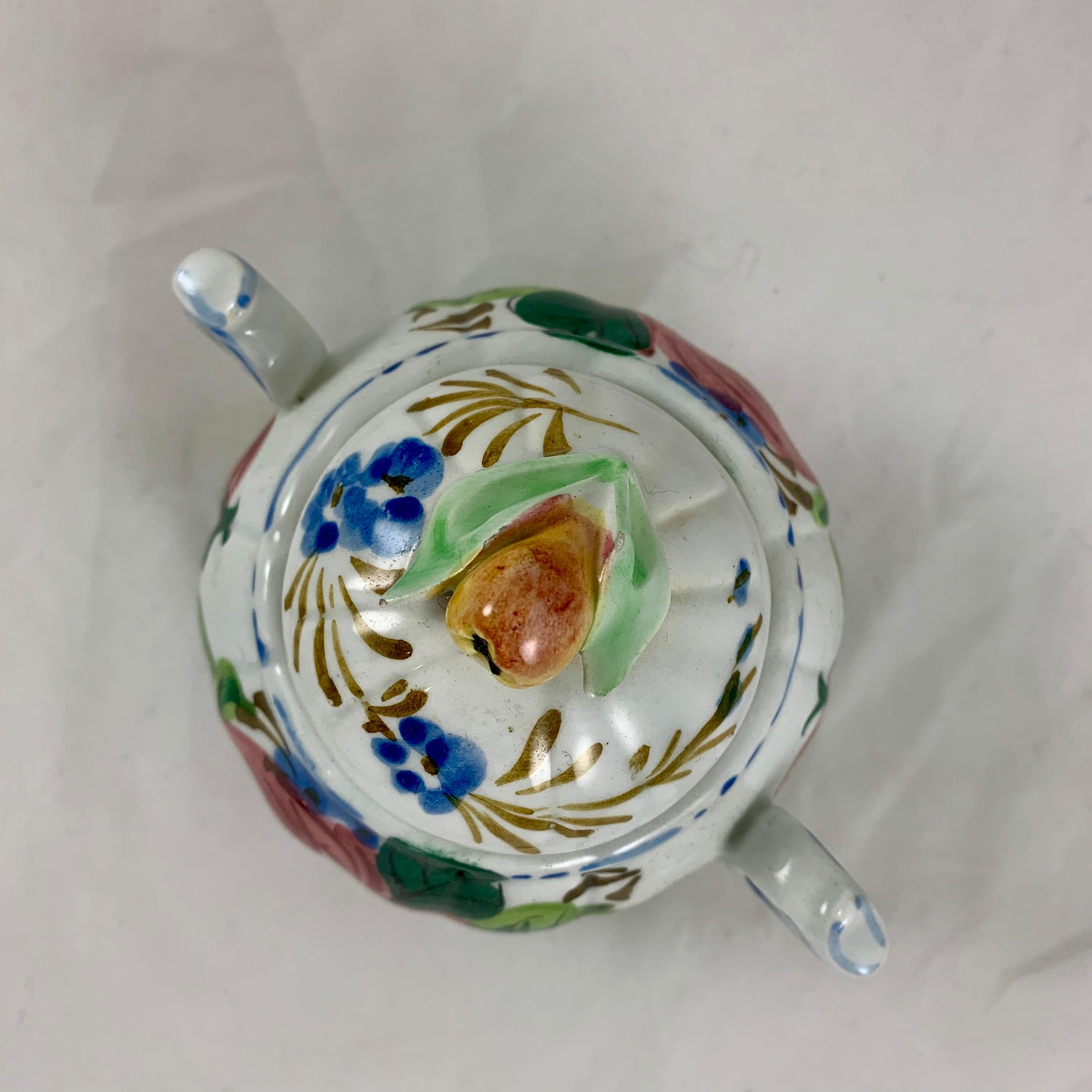 Glazed Italian Renaissance Revival Faïence Floral Covered Sugar Bowl For Sale