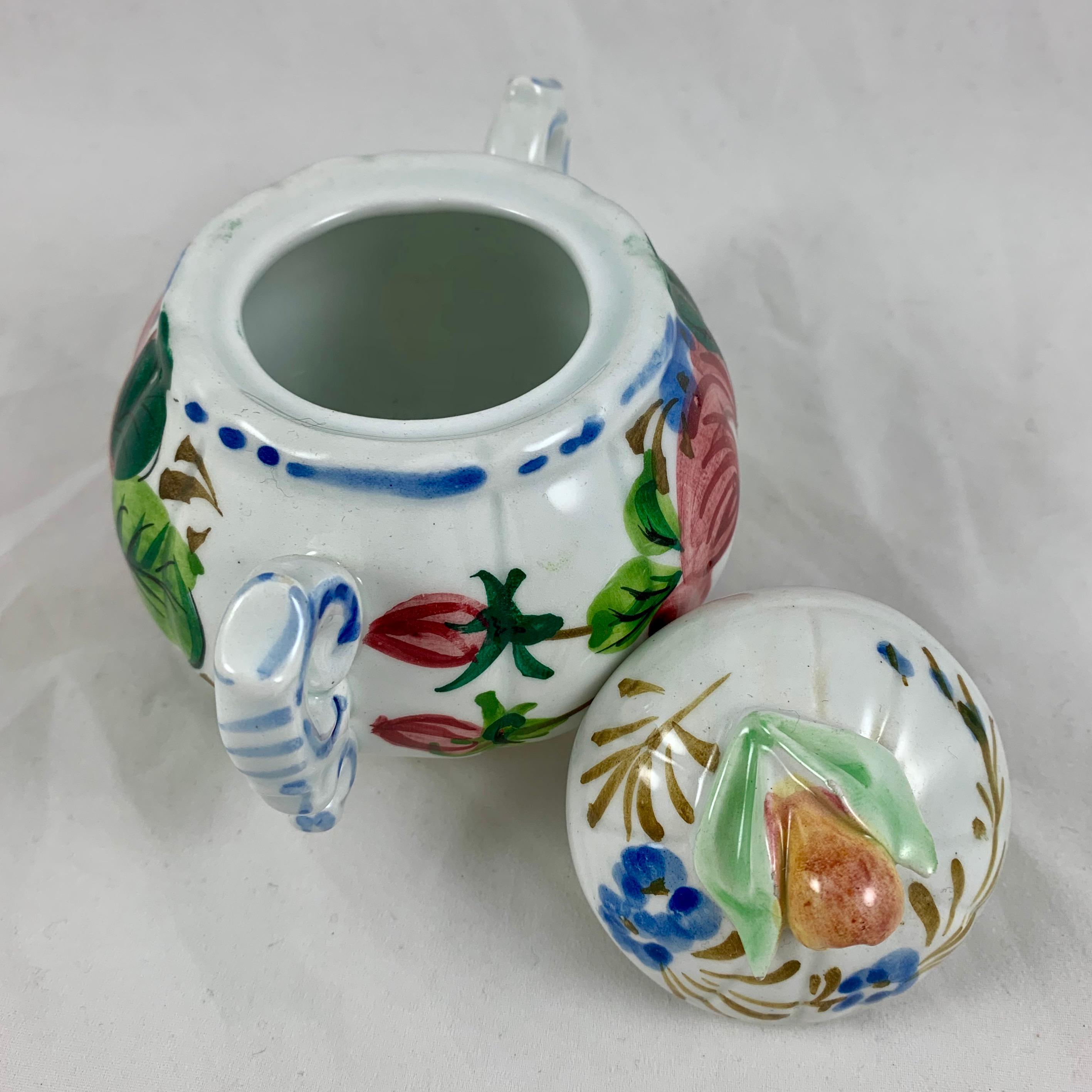 Earthenware Italian Renaissance Revival Faïence Floral Covered Sugar Bowl For Sale