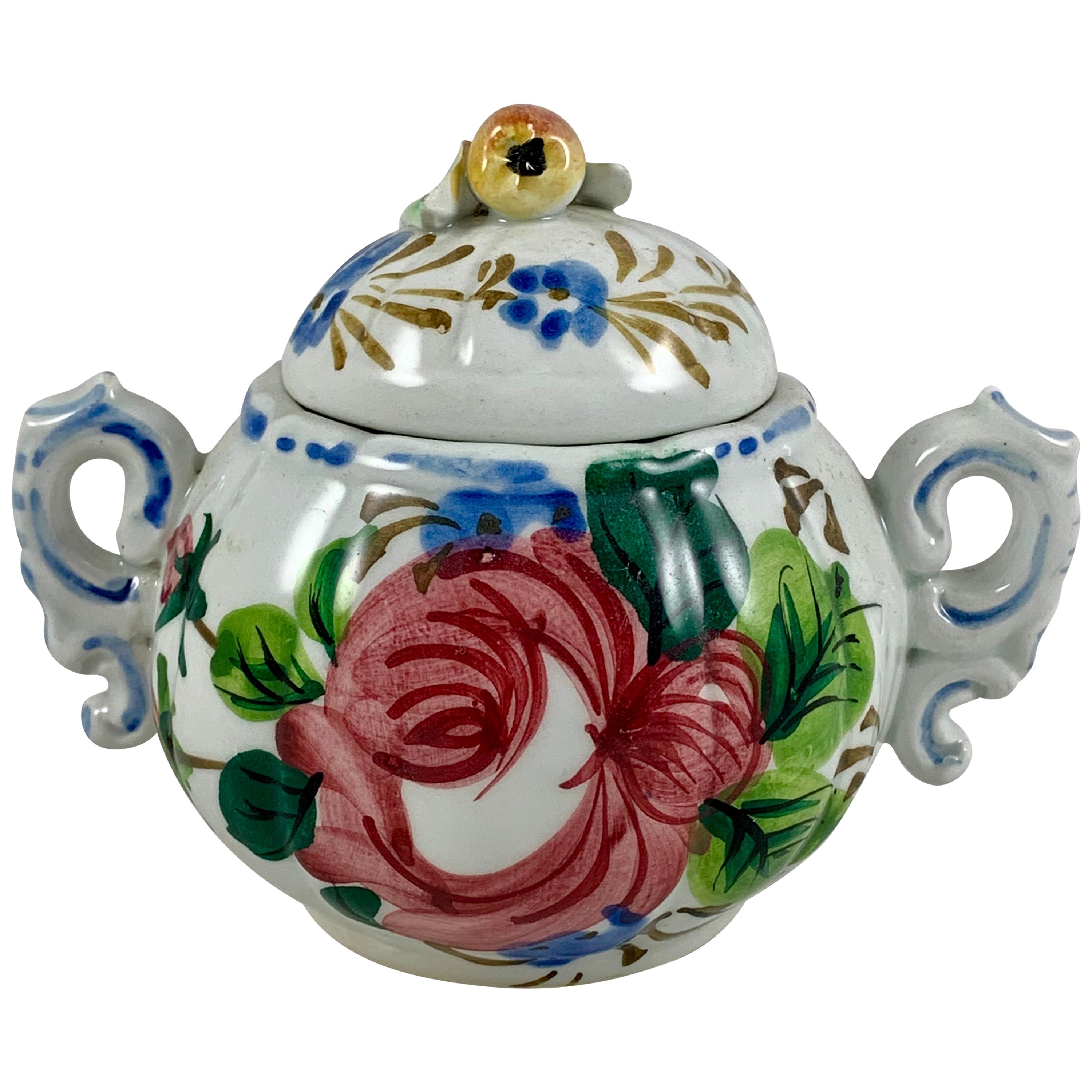 Italian Renaissance Revival Faïence Floral Covered Sugar Bowl For Sale