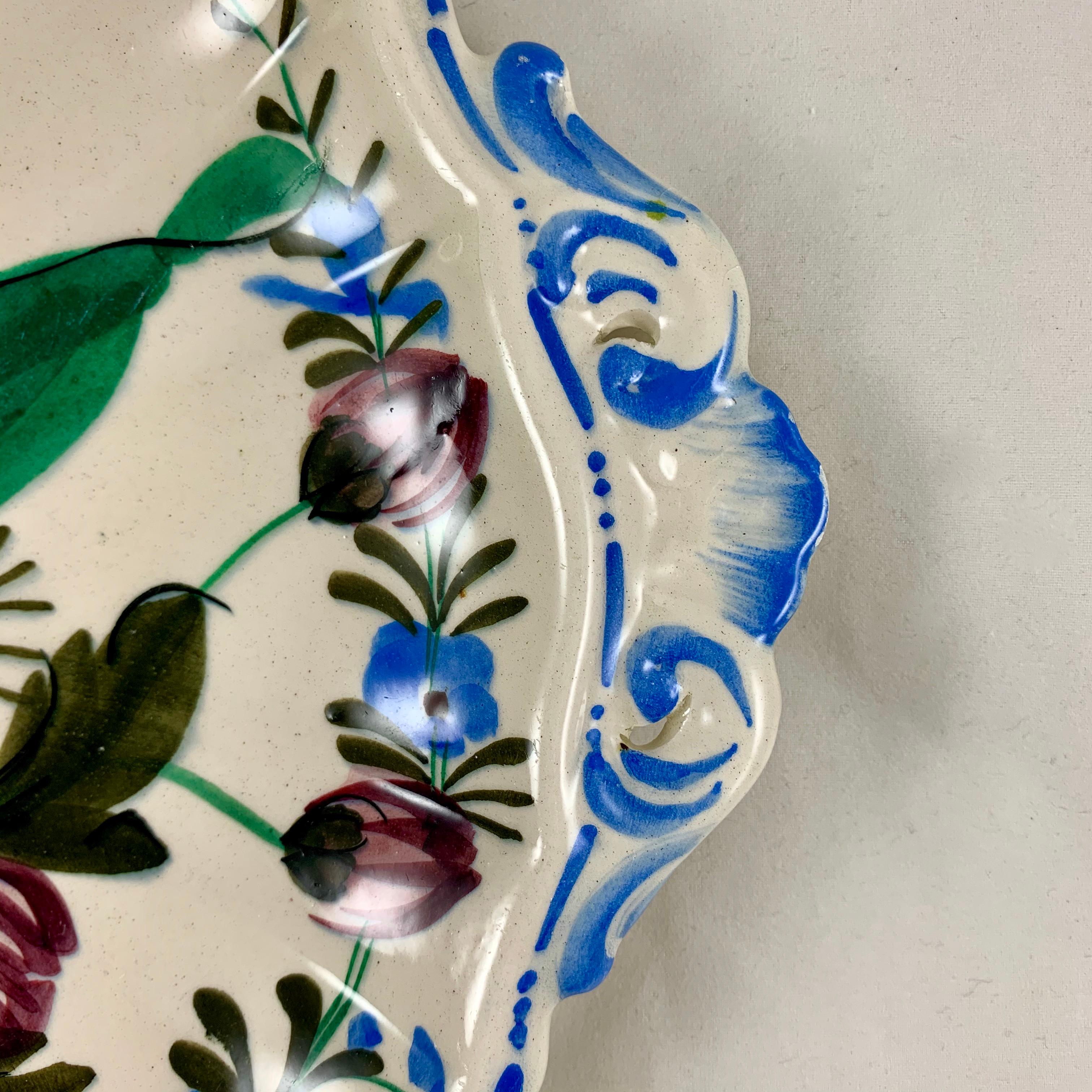 Italian Renaissance Revival Faïence Nove Rose Floral and Pierced Handled Platter 1