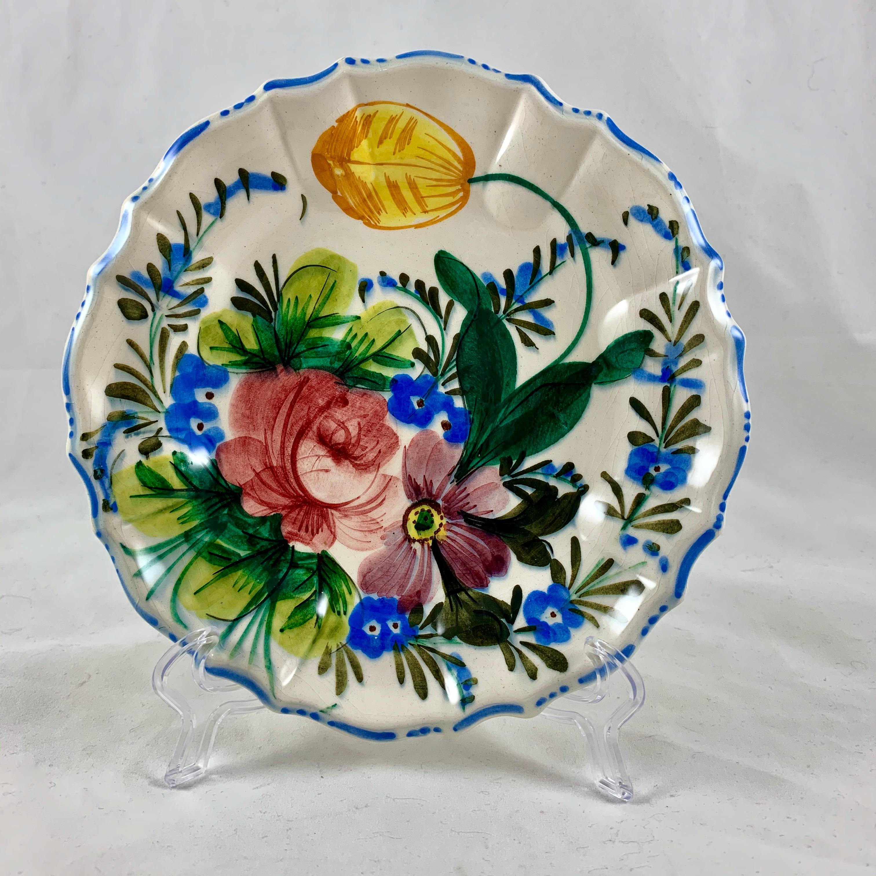 Italian Renaissance Revival Faïence Nove Rose Floral Plates & Pie Slice Set of 7 2
