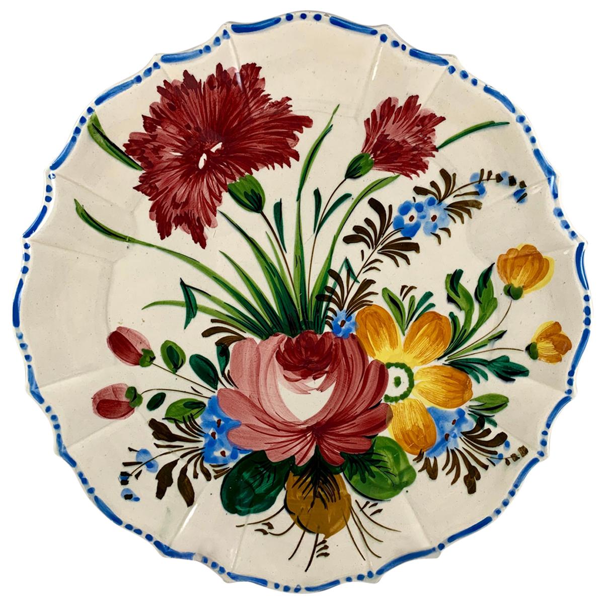 Italian Renaissance Revival Faïence Nove Rose Floral Round Scallop Rim Platter