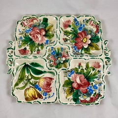 Italian Renaissance Revival Faïence Nove Rose Floral Square Divided Platter