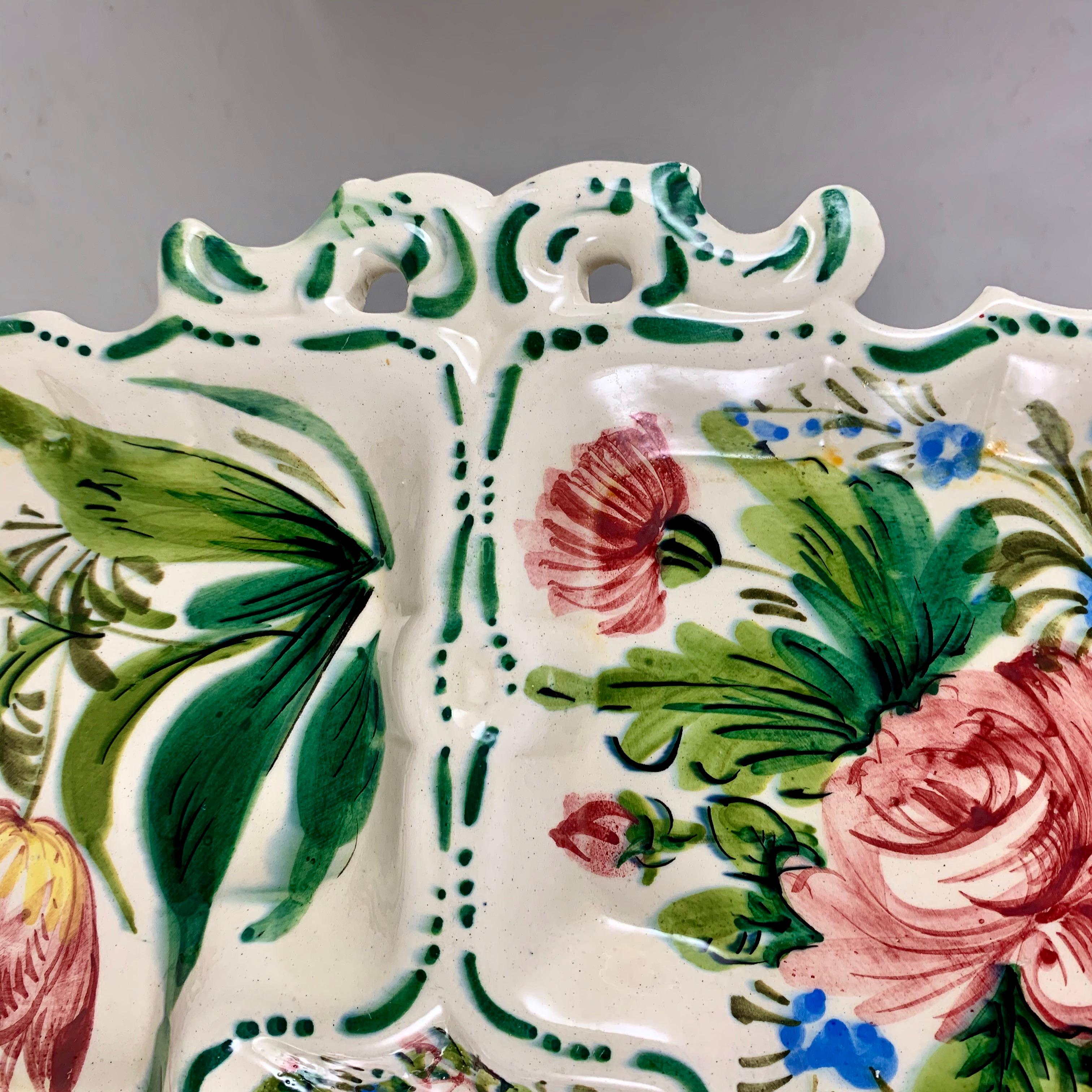 Earthenware Italian Renaissance Revival Faïence Nove Rose Floral Square Divided Platter